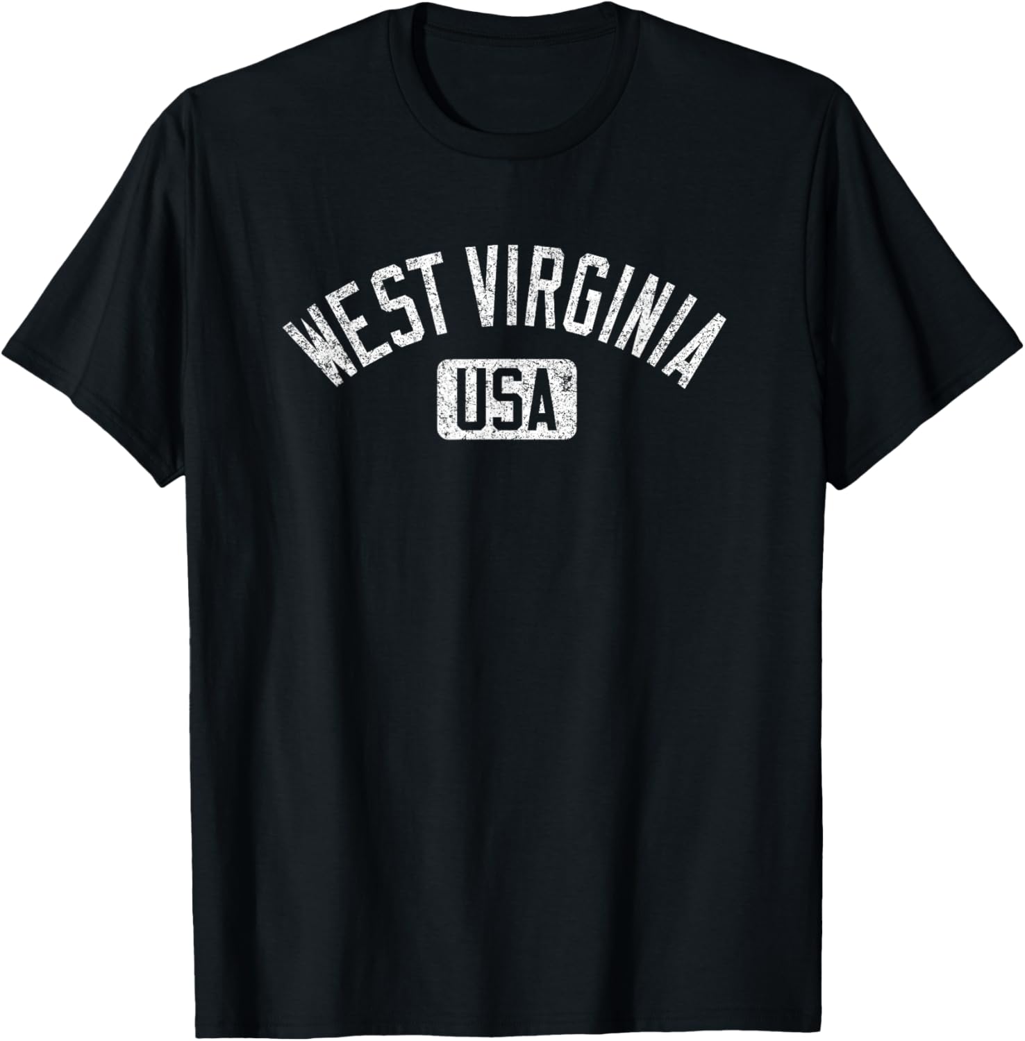 West Virginia Arched Text Distressed White Print T-Shirt for Casual Style - 4