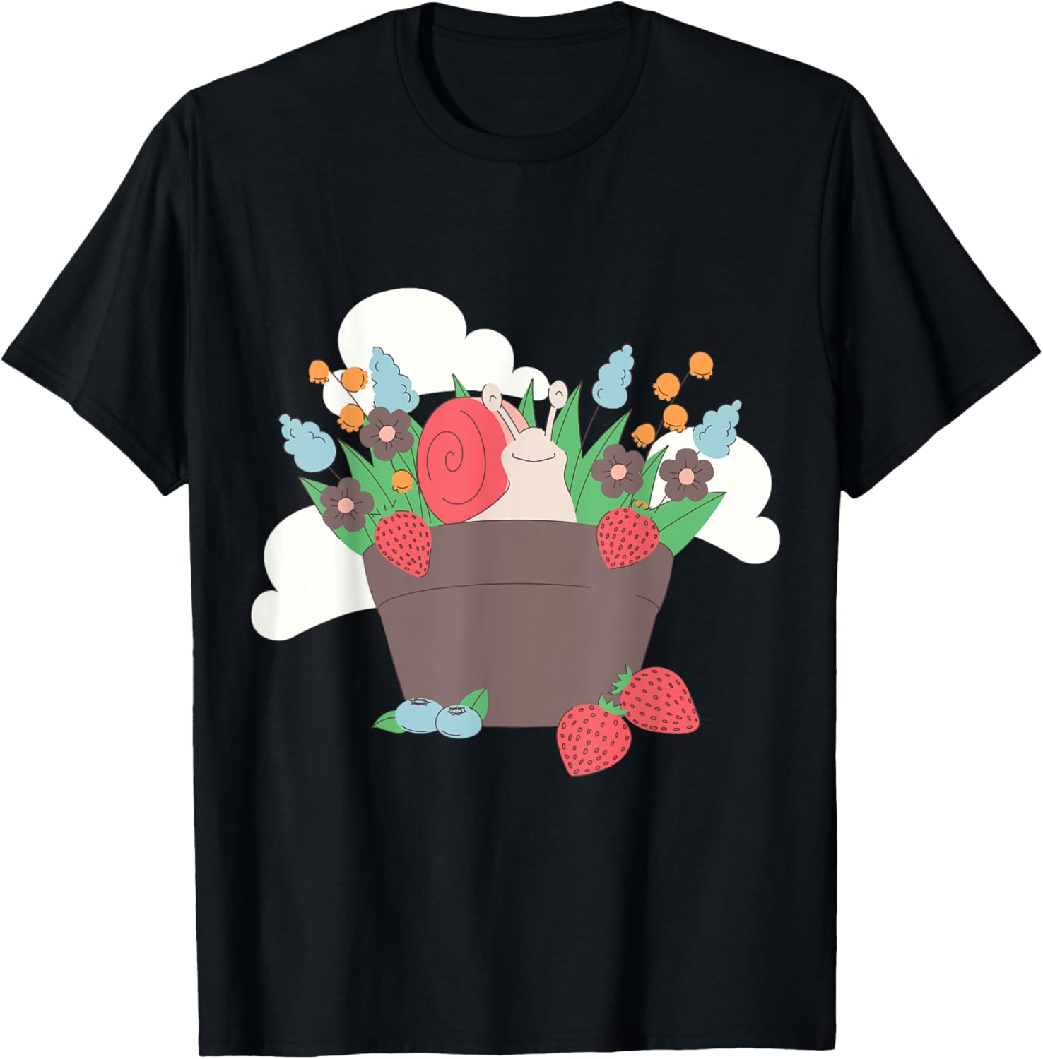 Whimsical Cottagecore Snail and Strawberry Garden T-Shirt for Nature Lovers - 2