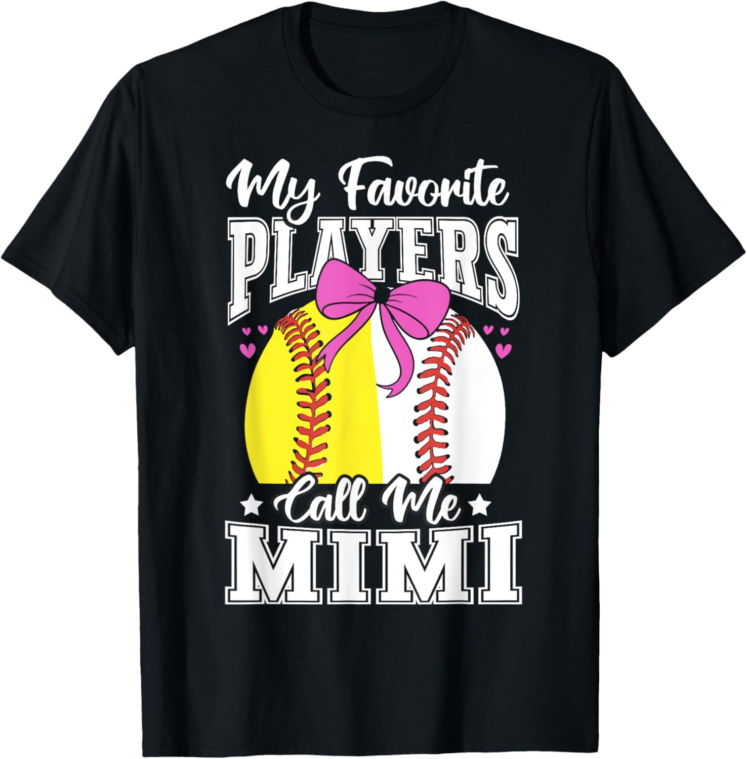 Baseball Grandma Favorite Softball Players Mimi Bow T-Shirt for Fans - 1