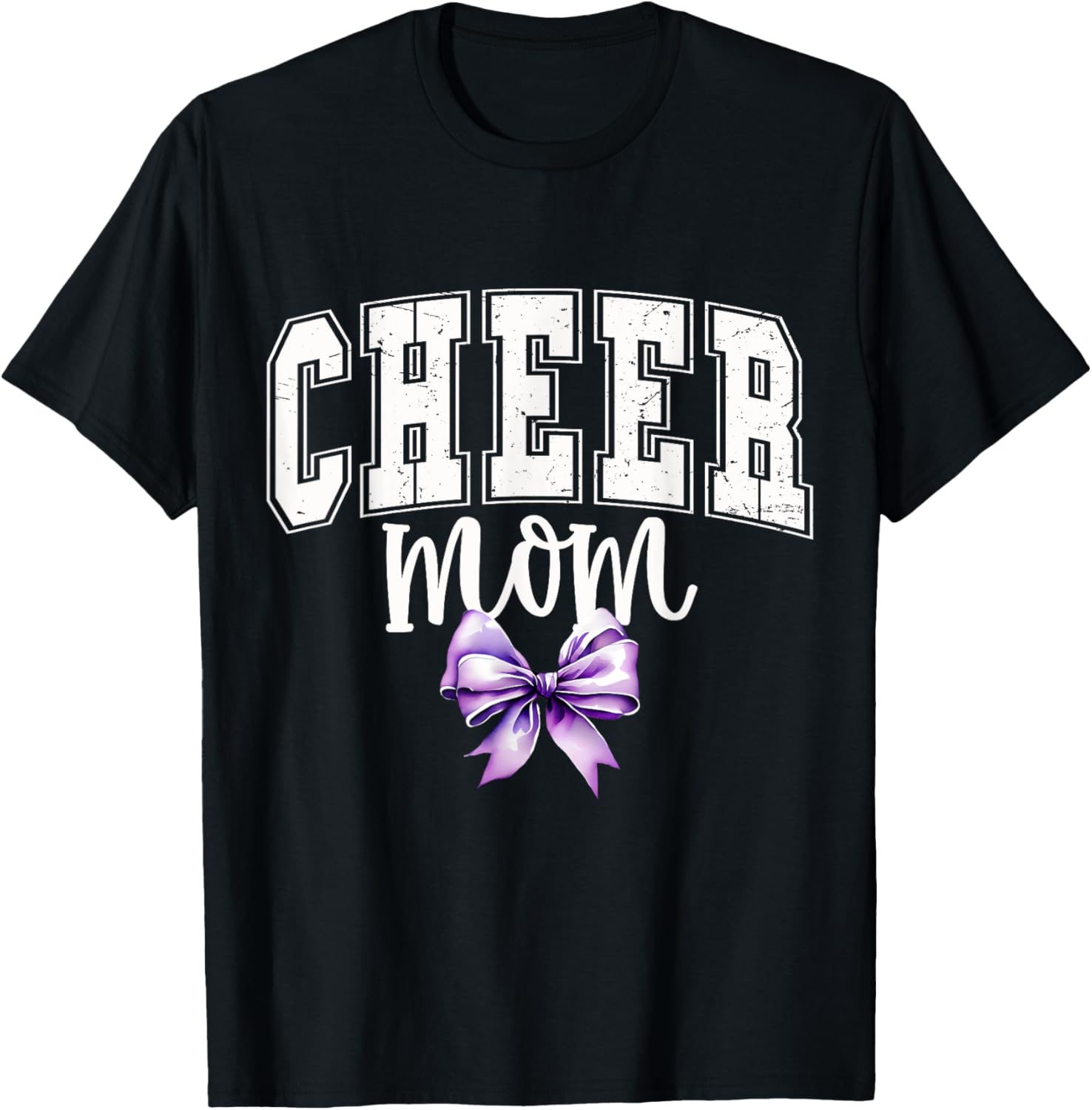 Cheer MOM Coquette Purple Bow Cheerleader T-Shirt for Supportive Moms - 12
