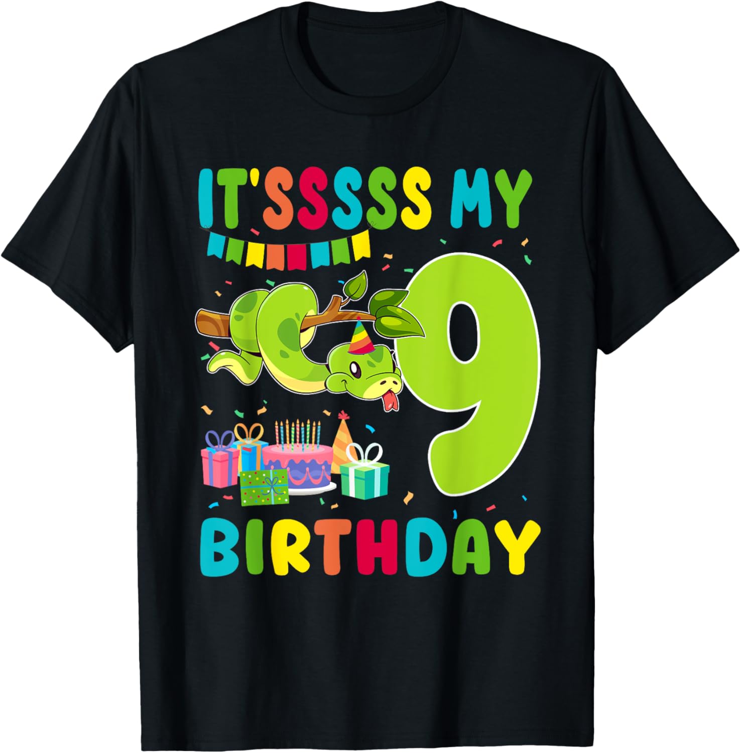 Cute Snake Themed 9th Birthday T-Shirt for Kids Fun Party Wear - 7