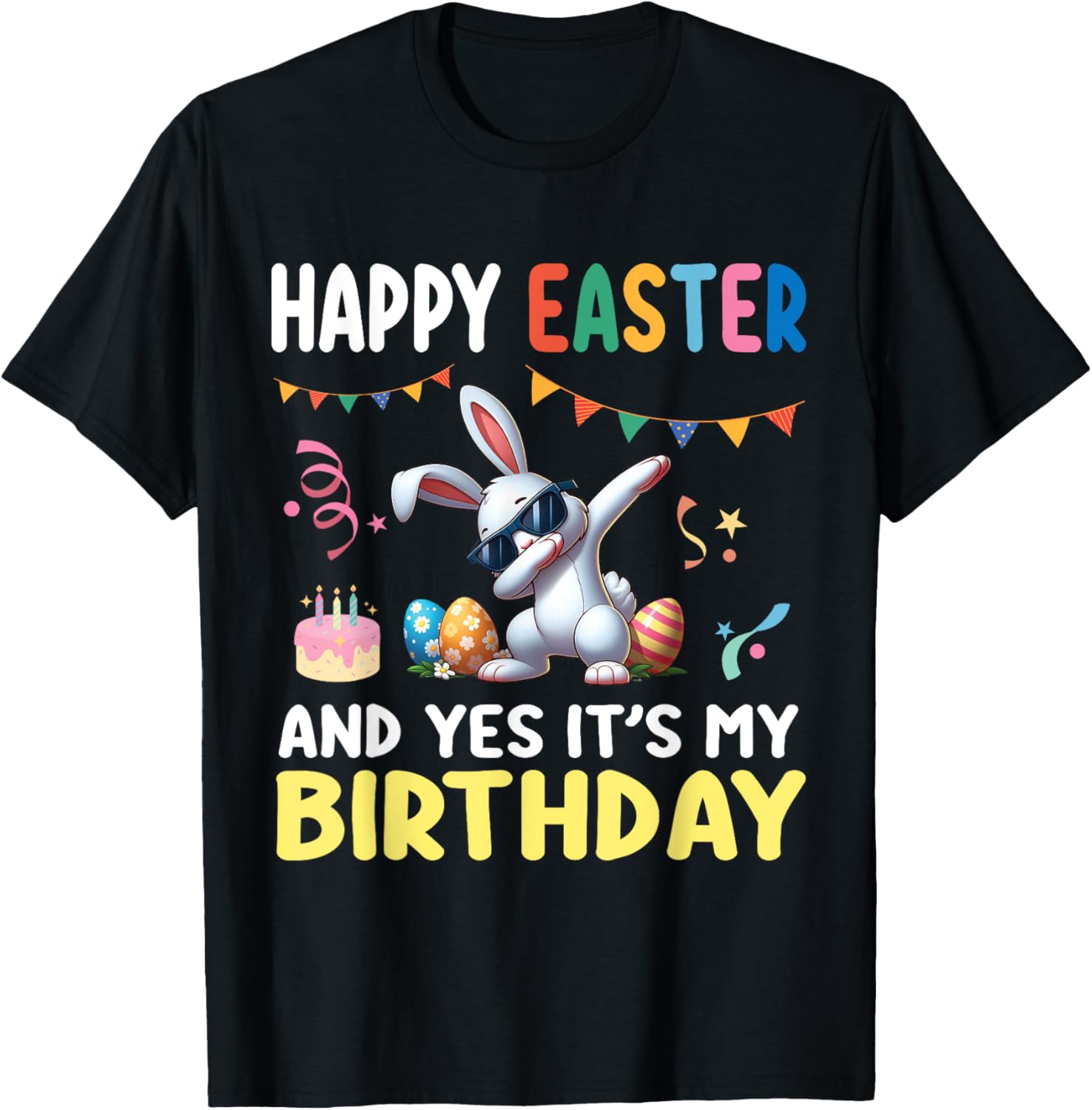 Cute Bunny Dabbing Happy Easter Birthday T-Shirt for Kids and Adults - 18