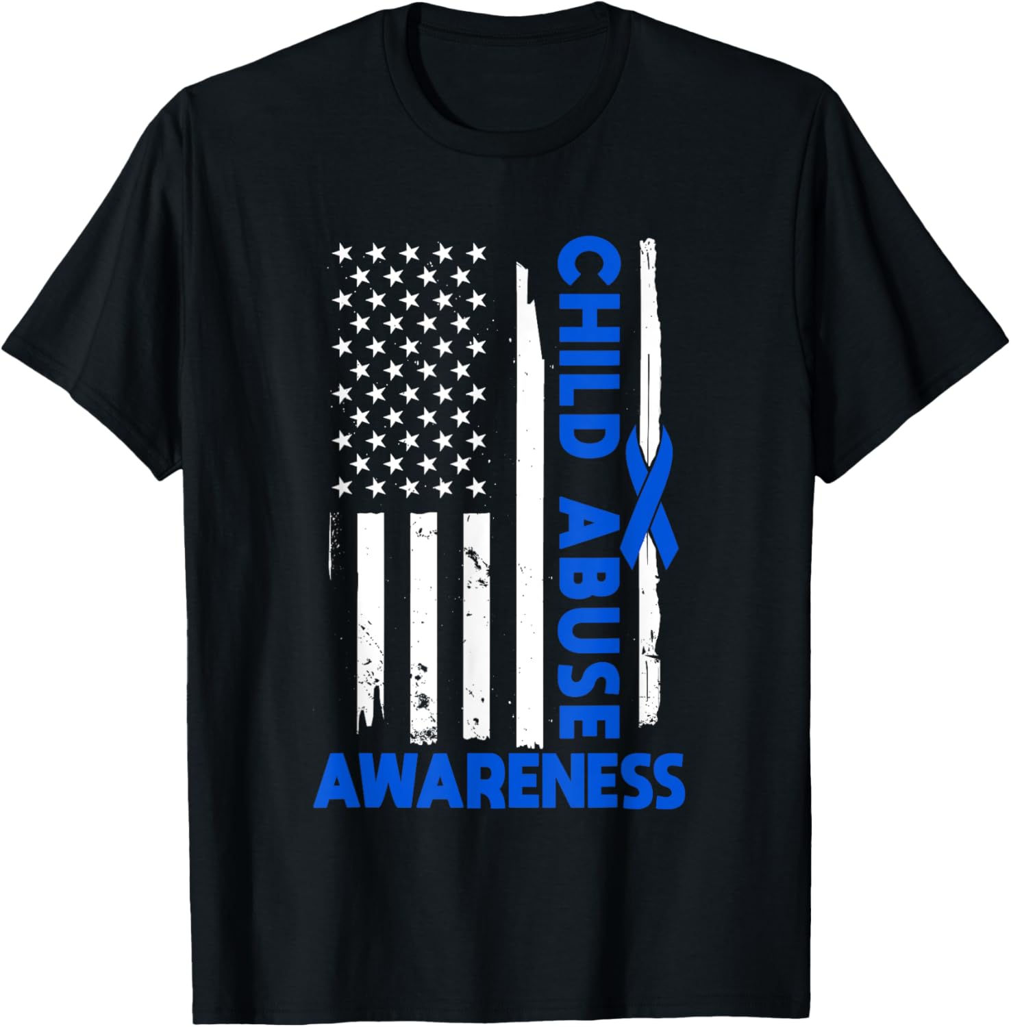 American Flag Child Abuse Awareness Wear Blue Ribbon T-Shirt for Kids - 18
