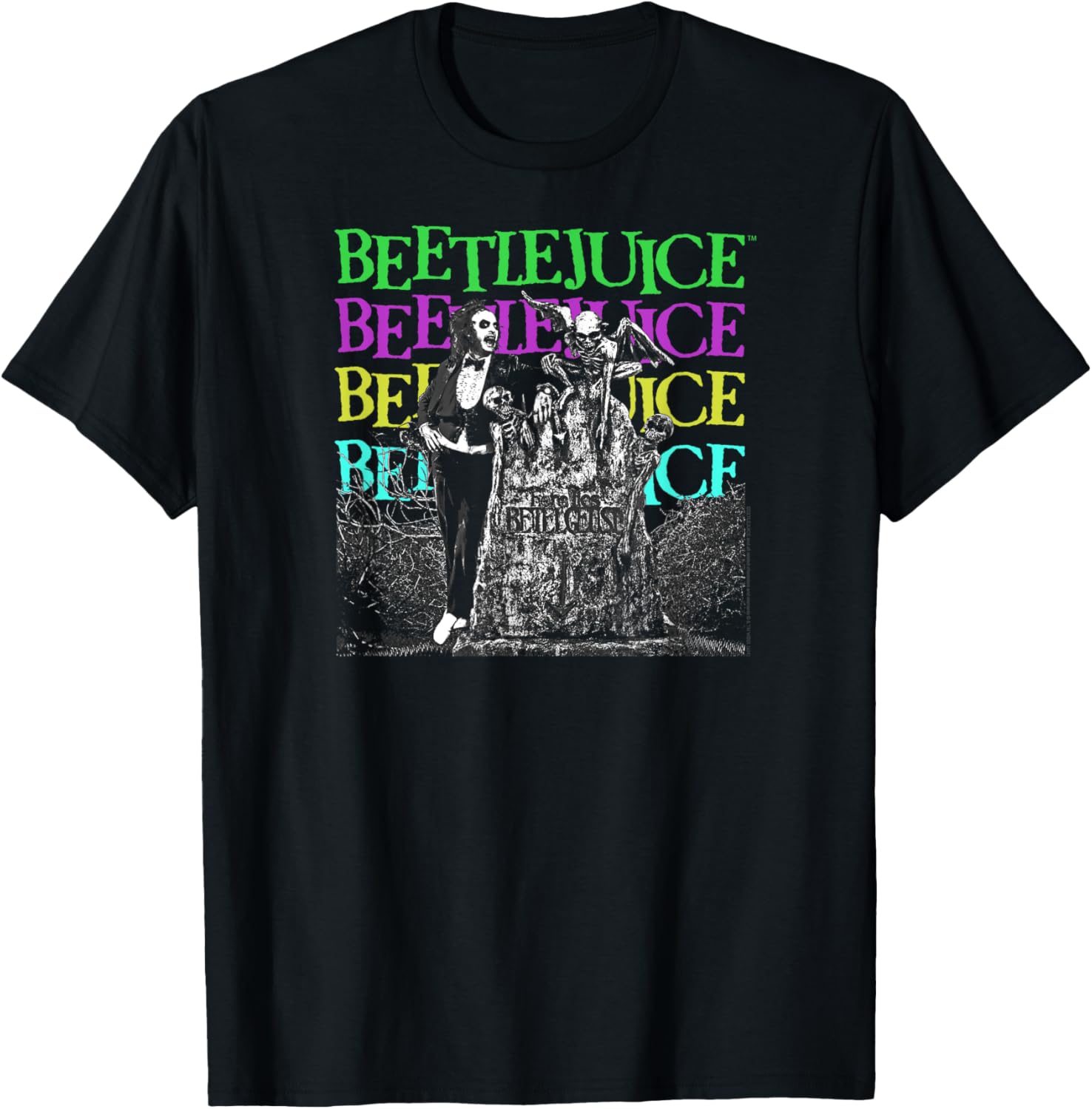 Colorful Beetlejuice Tombstone Portrait Logo T-Shirt for Movie Fans - 1