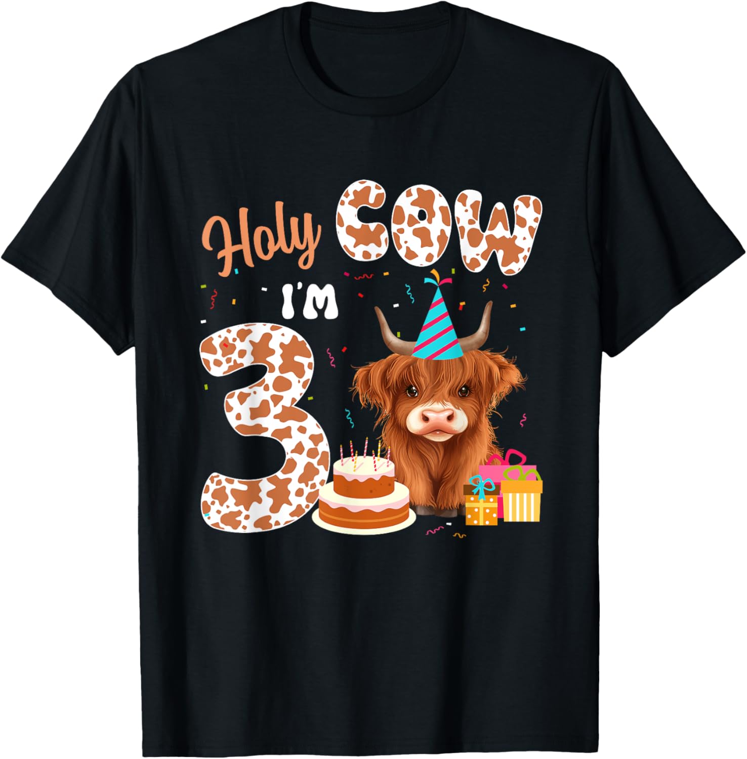 Holy Cow I'm 3 Years Old Highland Cow Birthday Party T-Shirt for Kids - 16