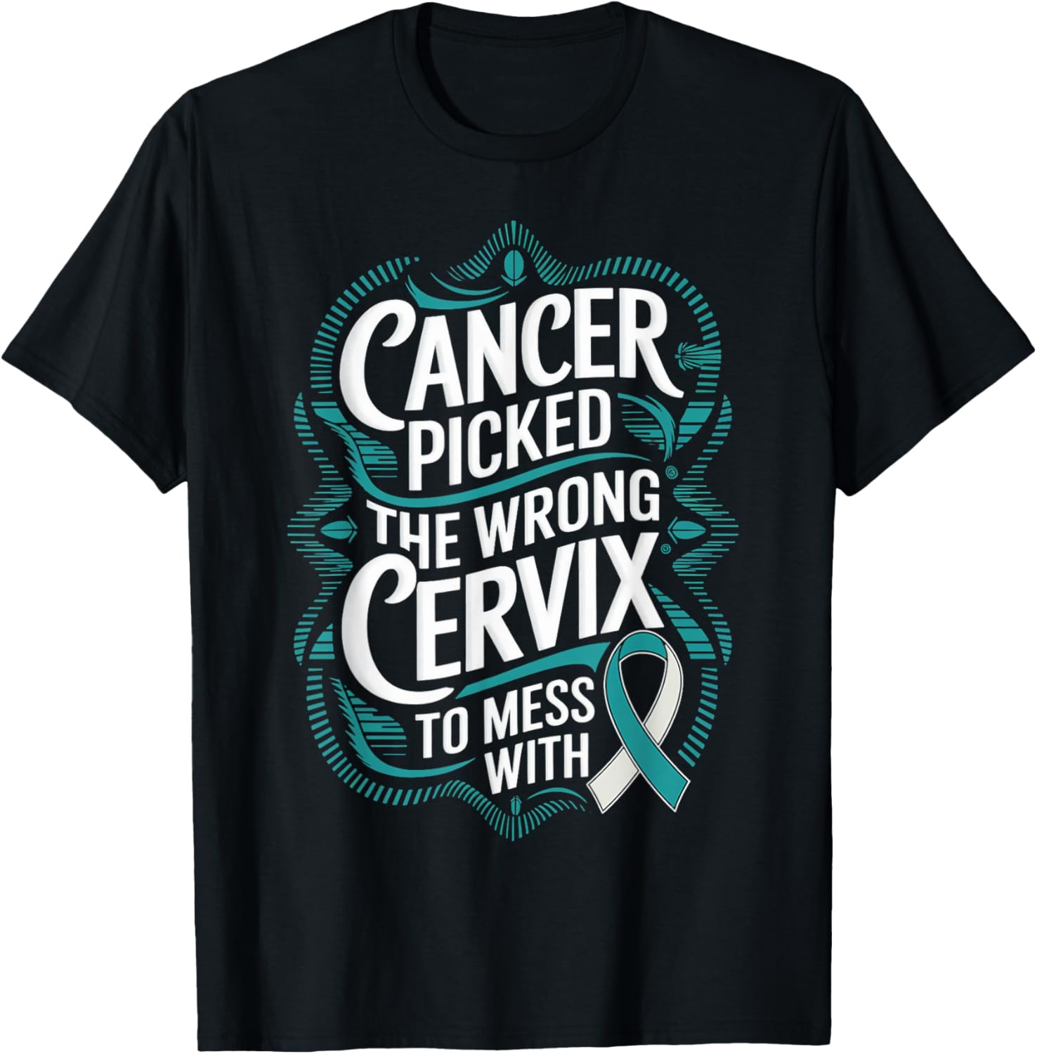 Teal Ribbon Cervical Cancer Awareness T-Shirt for Supportive Souls - 1