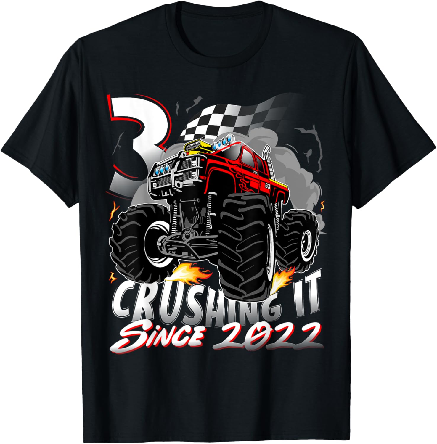 Cool Monster Truck Birthday T-Shirt for 3 Year Old Boys Born 2022 - 12