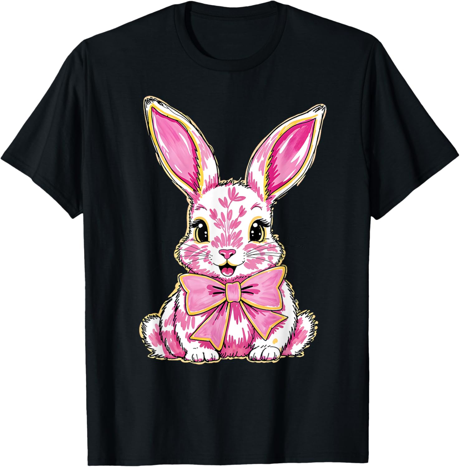 Adorable Pink Coquette Bow Happy Easter Bunny T-Shirt for Women & Teens - 11