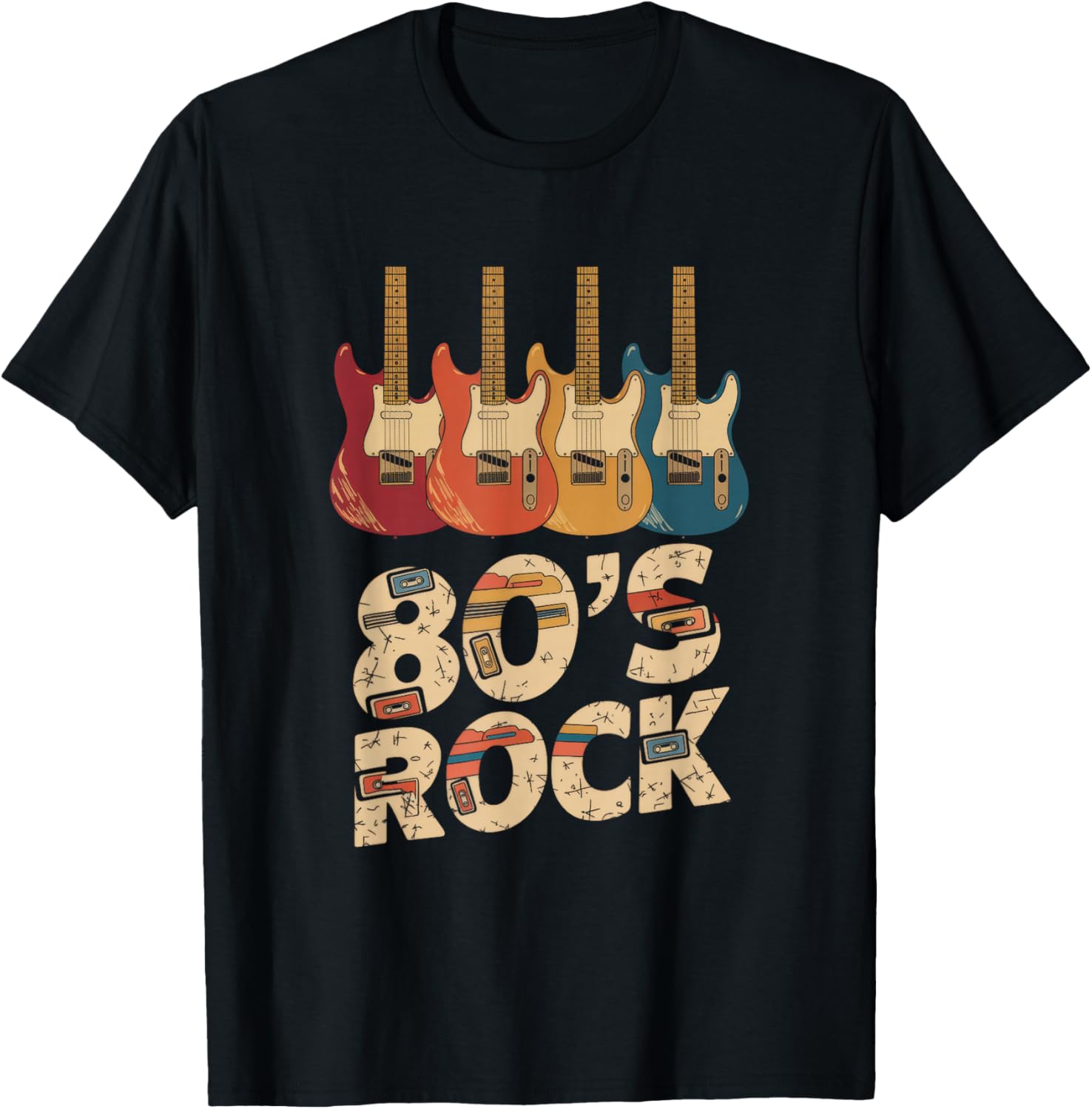 80's Rock Band Guitar Cassette Tape T-Shirt for Music Lovers - 4