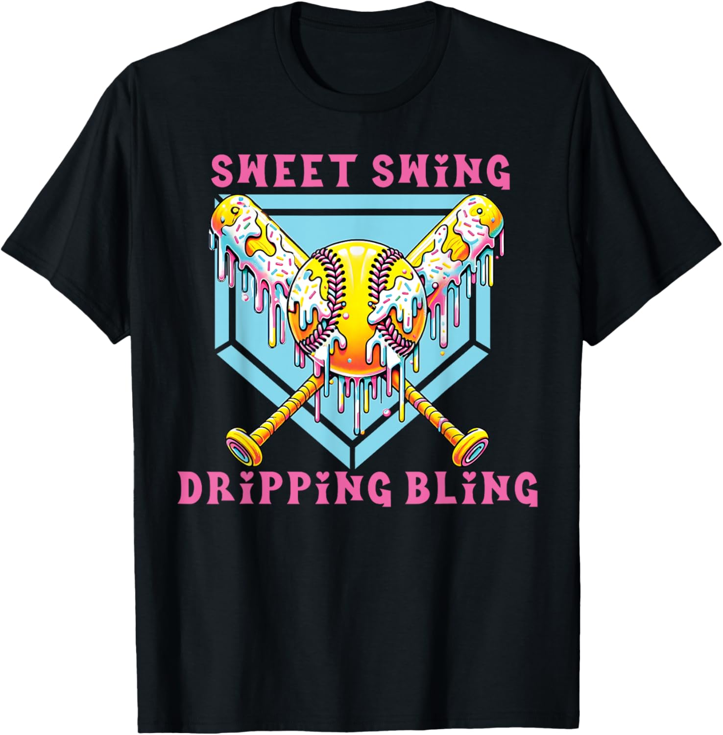 Sweet Swing Dripping Bling Softball Ice Cream Tee for Fun Play Days - 3
