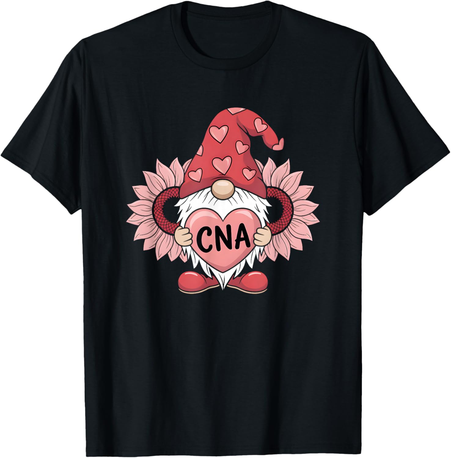 CNA Nurse Gnome Heart Sunflower Valentine's Day T-Shirt Gift Idea - 1