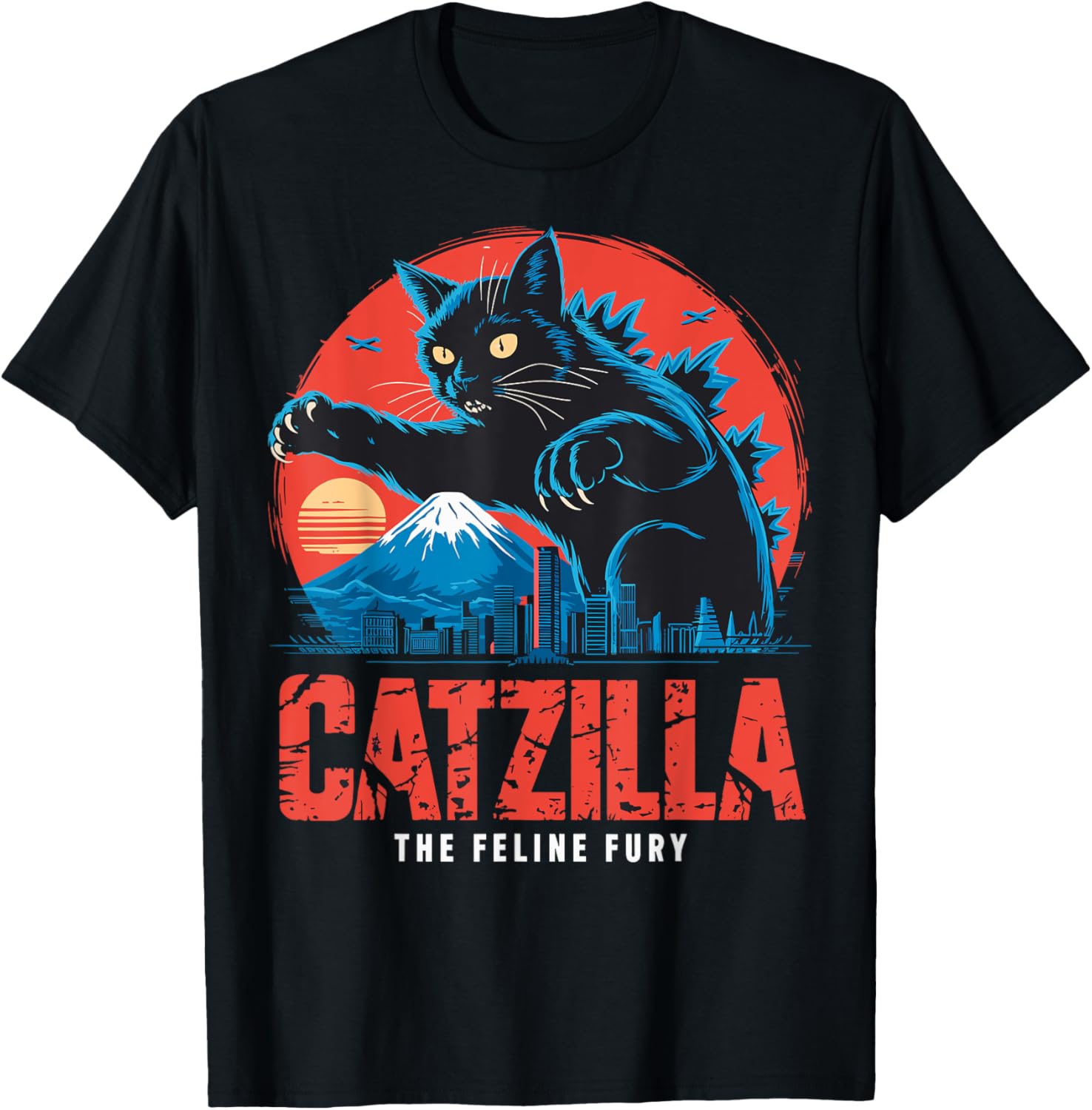 Catzilla Black Cat Vintage T-Shirt for Cat Lovers in Japan Style - 24