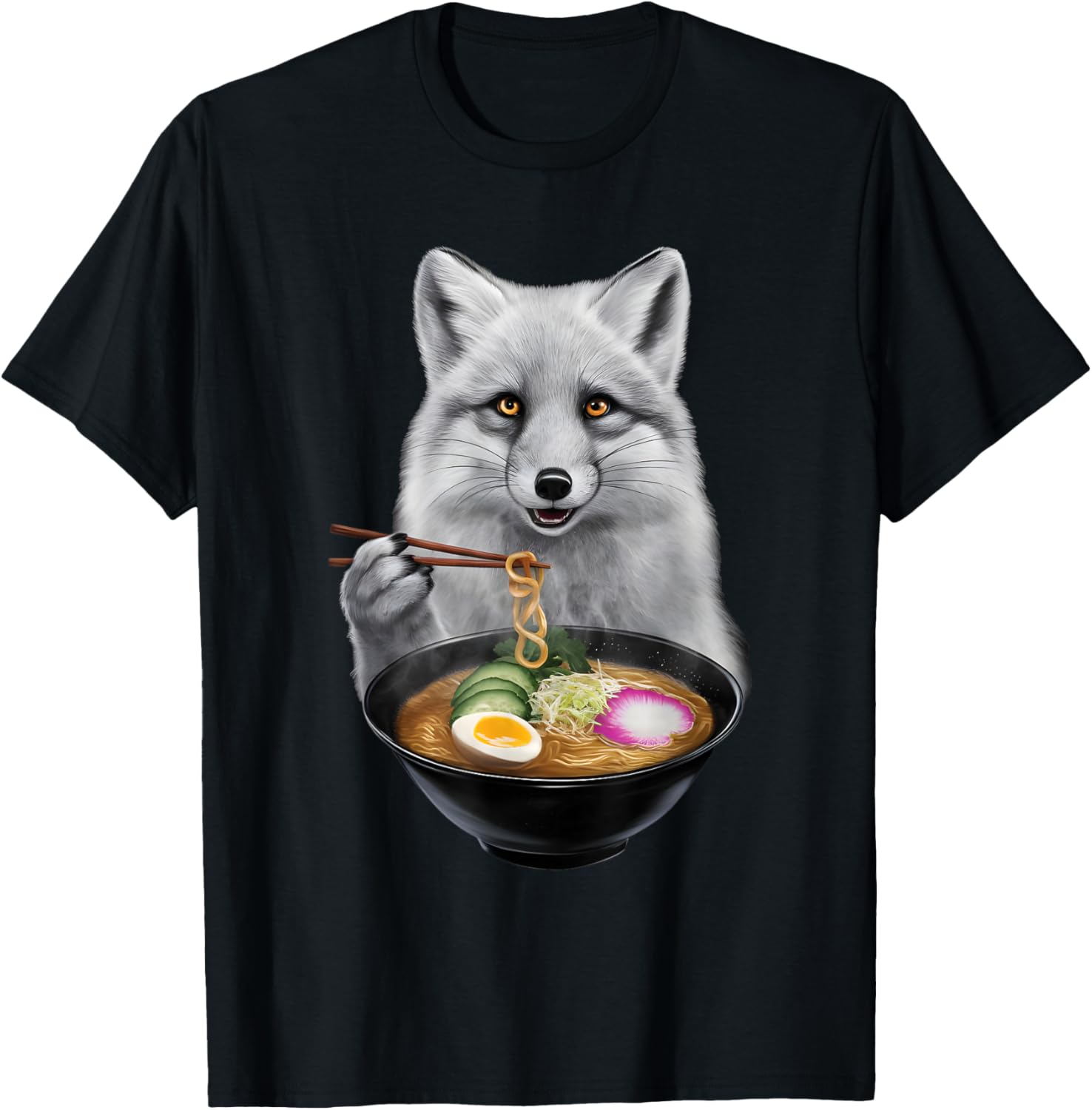Arctic Fox Enjoying Ramen T-Shirt Fun and Unique Apparel for Animal Lovers - 1