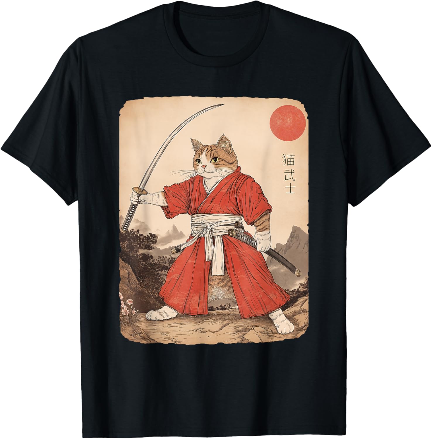 Vintage Samurai Cat Warrior Graphic T-Shirt for All Ages - Anime Style - 17