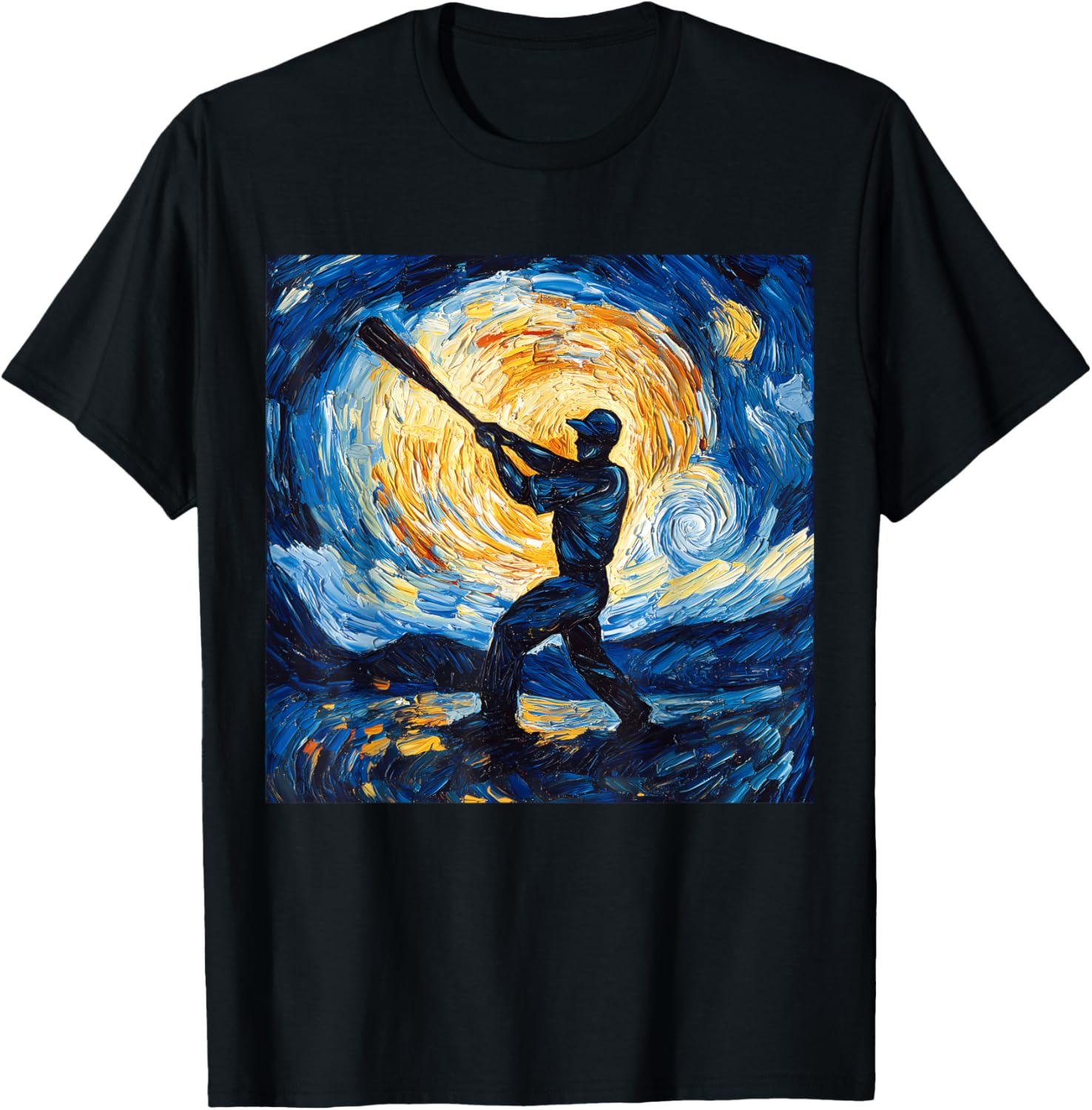 Van Gogh Starry Night Baseball Player T-Shirt for Art and Sports Lovers - 4