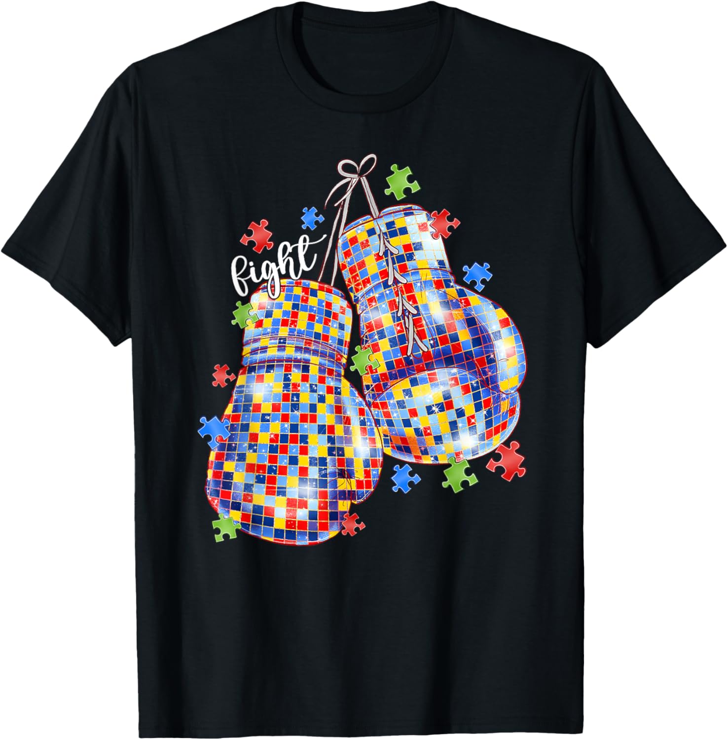 Autism Awareness Puzzle Piece Boxing Gloves T-Shirt for All Ages - 5