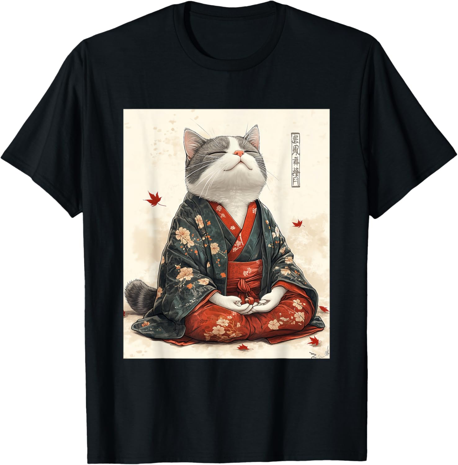 Zen Cat Graphic Tee for All - Meditating Japanese Art Style T-Shirt - 13