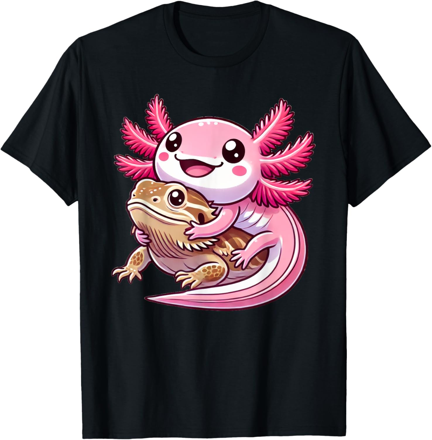 Adorable Axolotl Hugging Bearded Dragon T-Shirt for Animal Lovers - 7