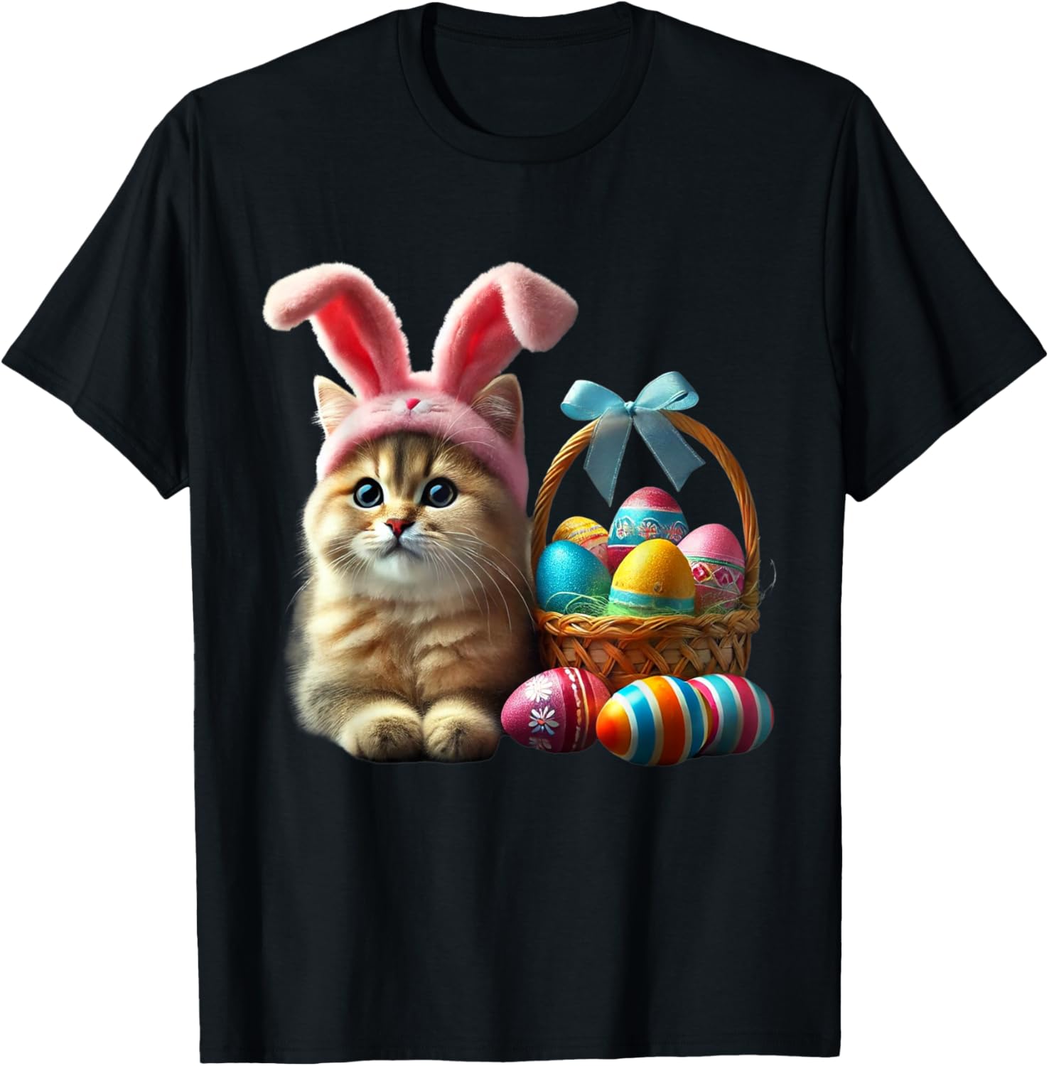 Adorable Easter Cat Kids T-Shirt with Bunny Ears and Colorful Eggs - 7