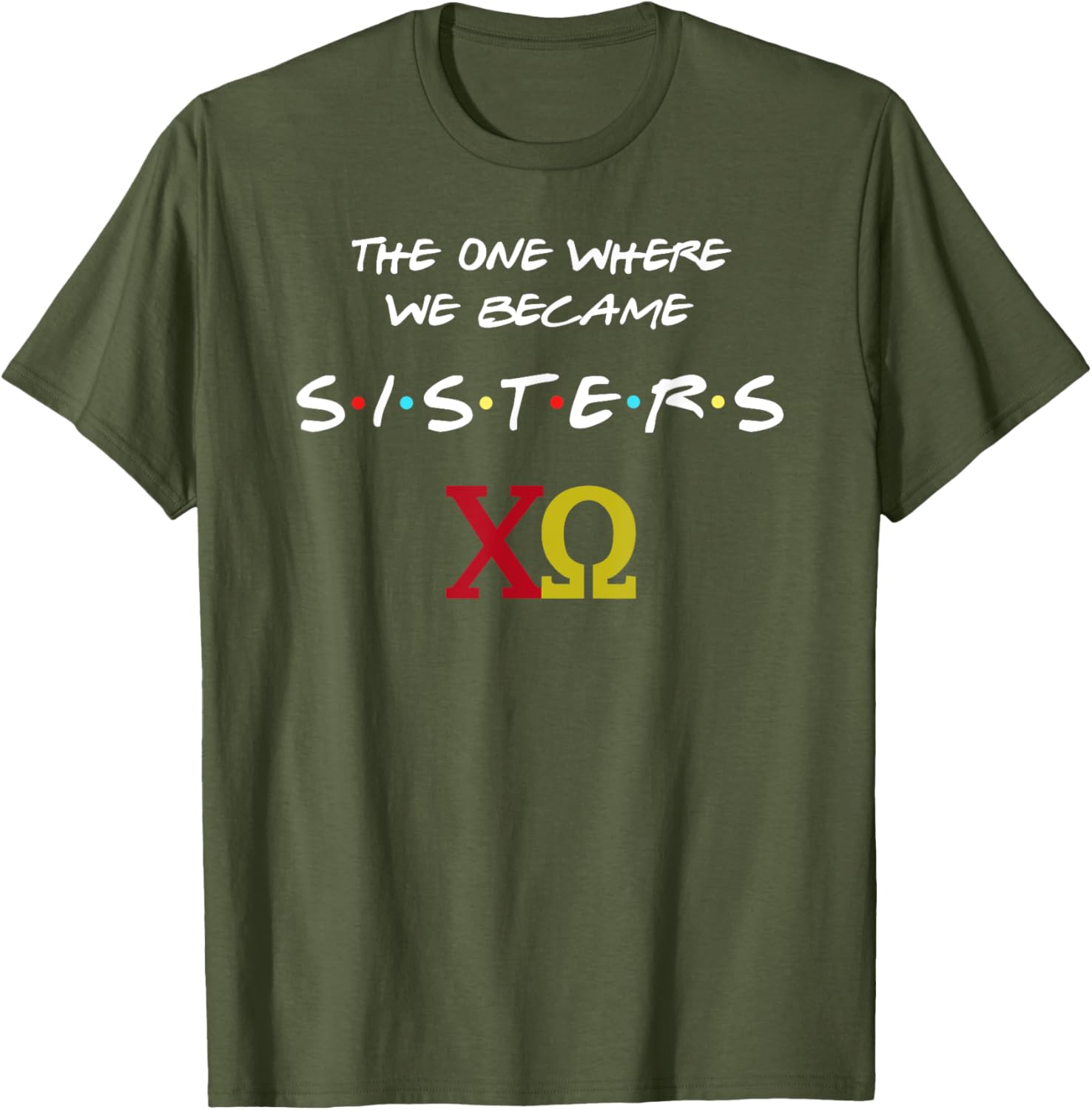 Chi Omega T-Shirt The One Where We Become Sisters Fun Sorority Apparel - 28