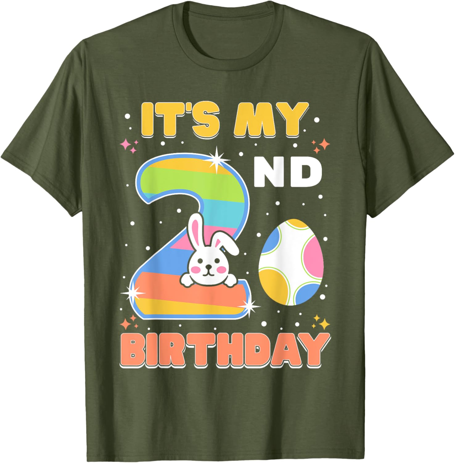 Cute Easter Bunny 2nd Birthday T-Shirt for Boys and Girls Age 2 - 10