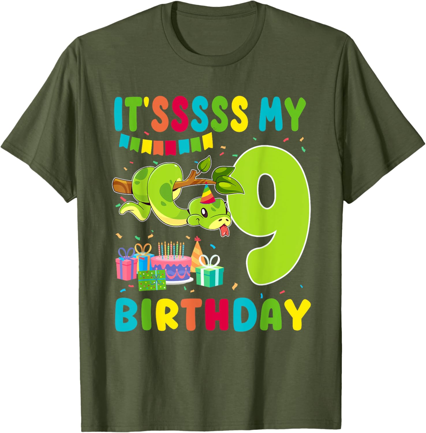 Cute Snake Themed 9th Birthday T-Shirt for Kids Fun Party Wear - 2
