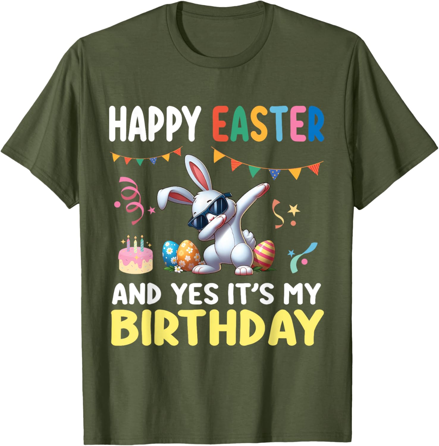 Cute Bunny Dabbing Happy Easter Birthday T-Shirt for Kids and Adults - 8