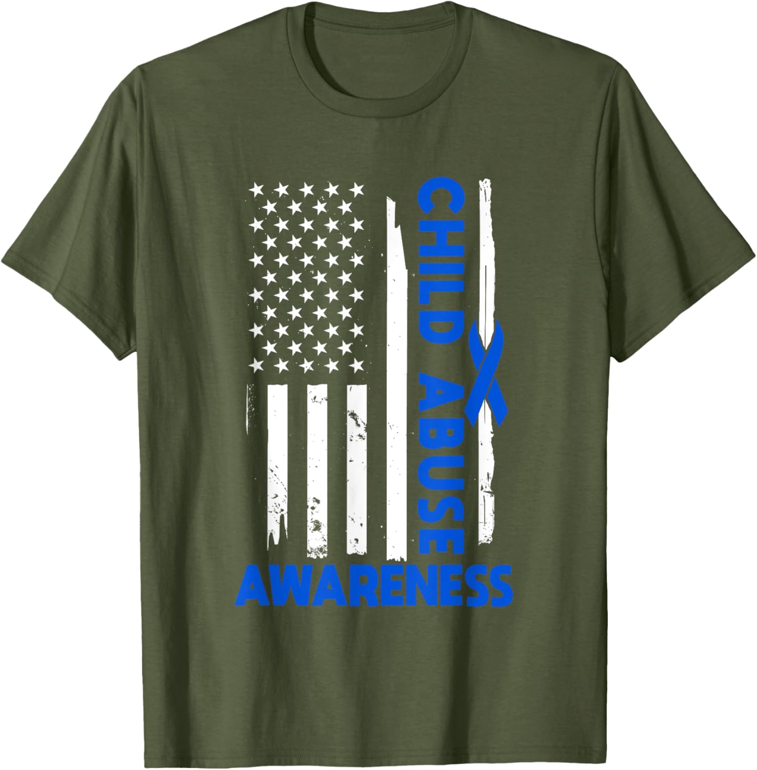 American Flag Child Abuse Awareness Wear Blue Ribbon T-Shirt for Kids - 19