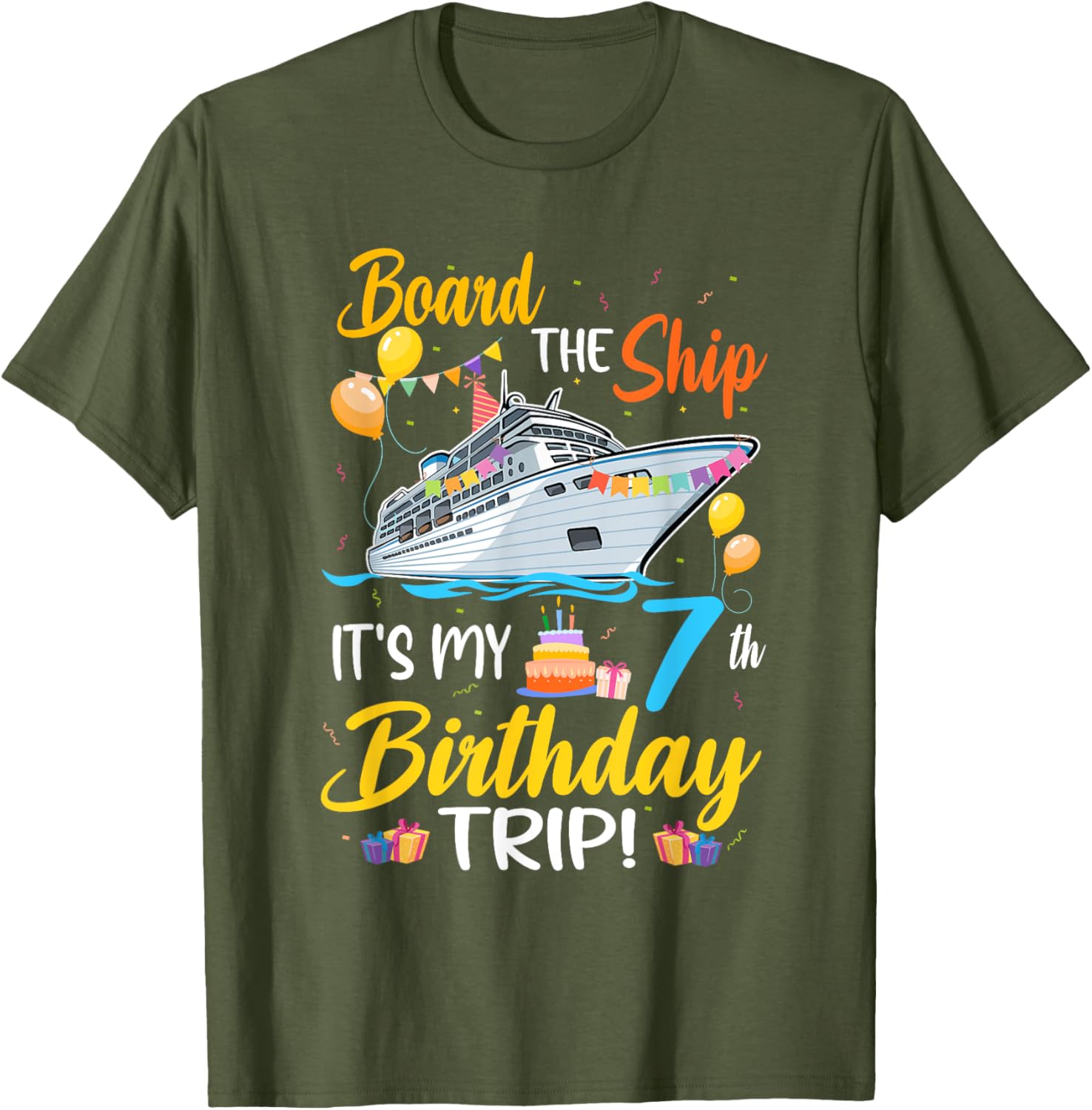 Fun 7th Birthday Cruise Party T-Shirt for Kids - Board the Ship Design - 8
