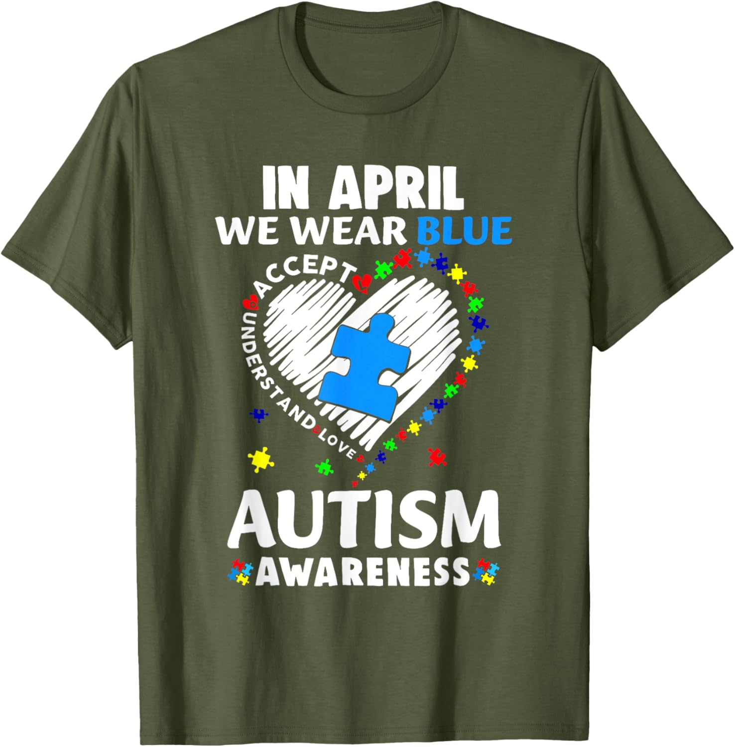April Autism Awareness T-Shirt in Blue - Accept Understand Spread Love - 7