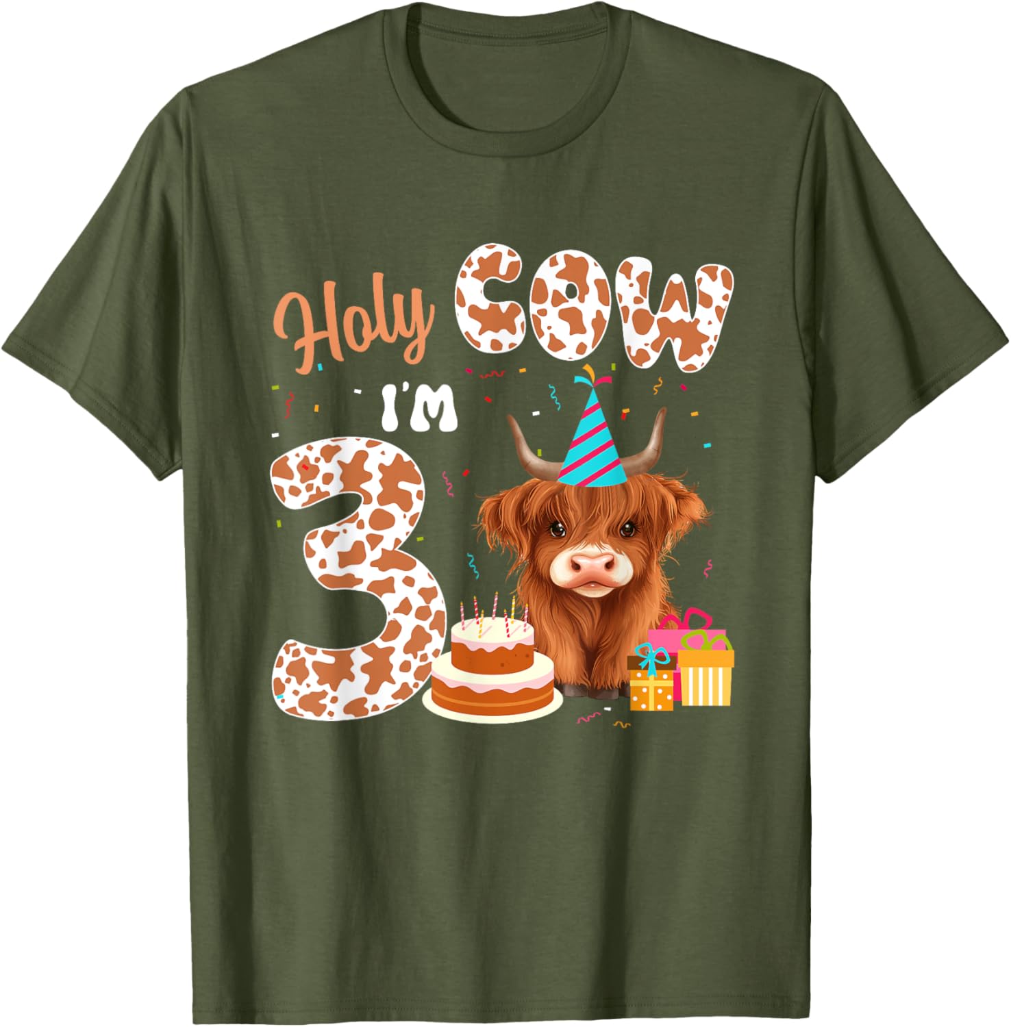 Holy Cow I'm 3 Years Old Highland Cow Birthday Party T-Shirt for Kids - 13