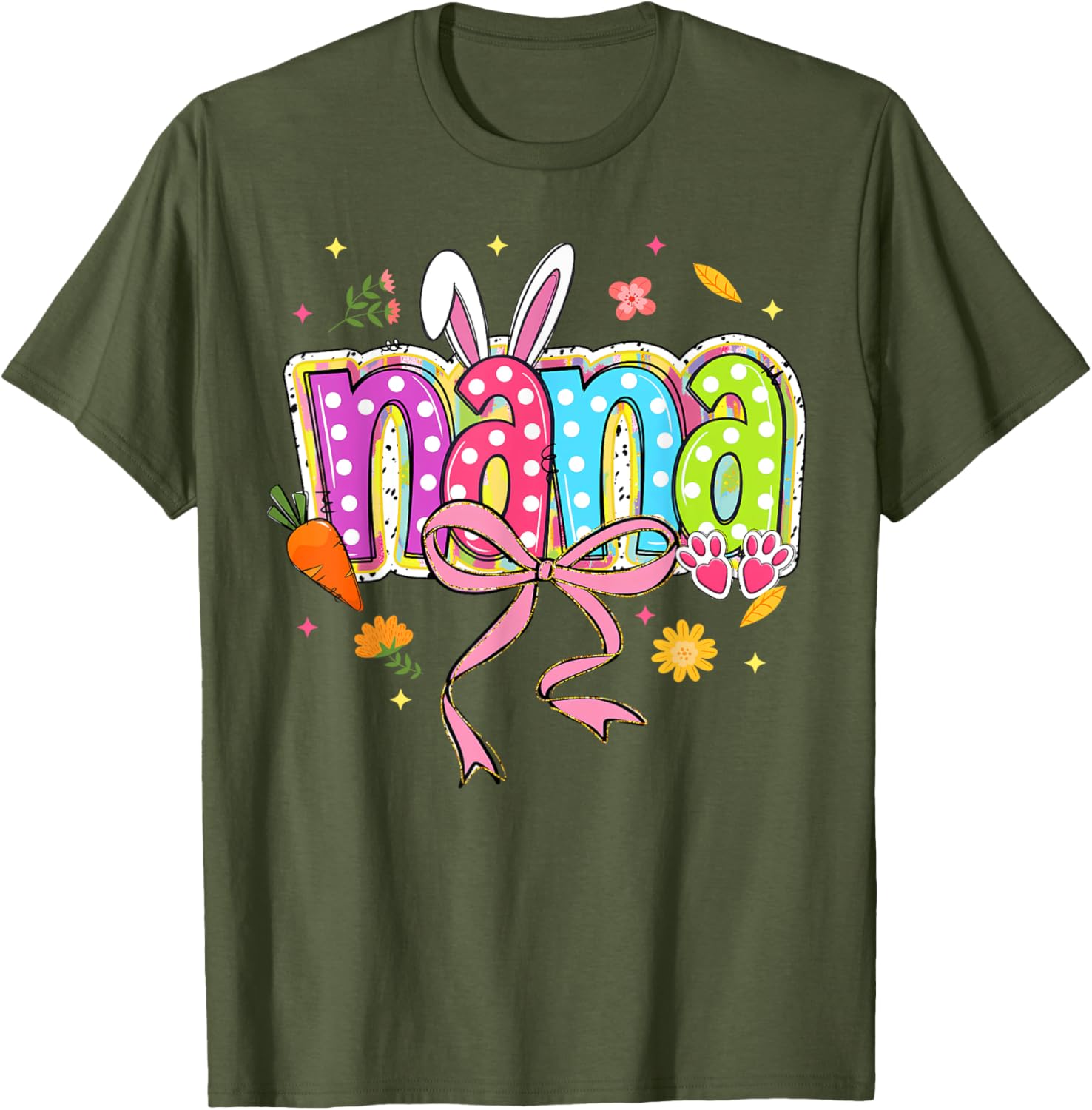 Coquette Bow Nana Bunny Easter T-Shirt for Grandma with Boho Florals - 20