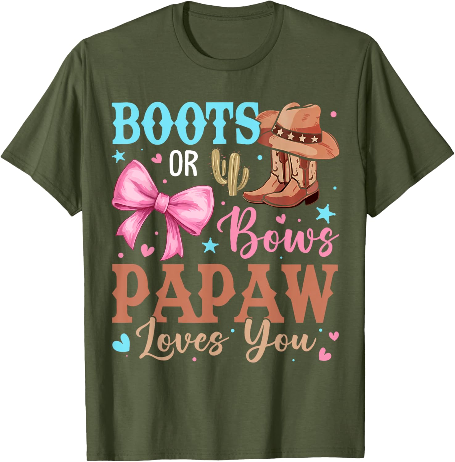 Boots or Bows Gender Reveal T-Shirt for Papaw - Cute Baby Announcement Tee - 3