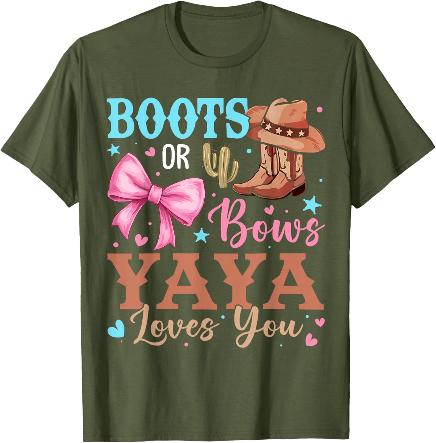 Boots or Bows Gender Reveal T-Shirt Yaya Loves You Cute Design - 3