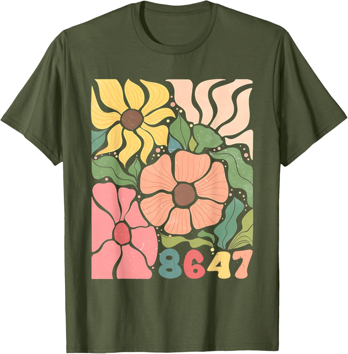 Boho Style Floral T-Shirt with Subtle Anti Trump Design for Women - 26