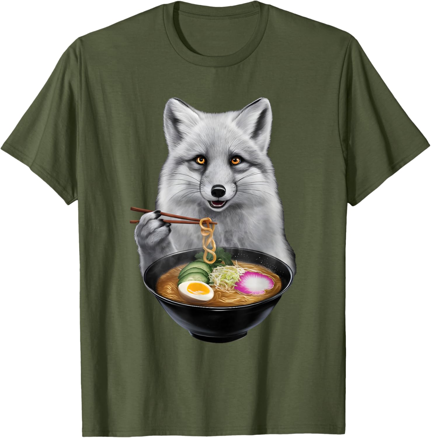 Arctic Fox Enjoying Ramen T-Shirt Fun and Unique Apparel for Animal Lovers - 6