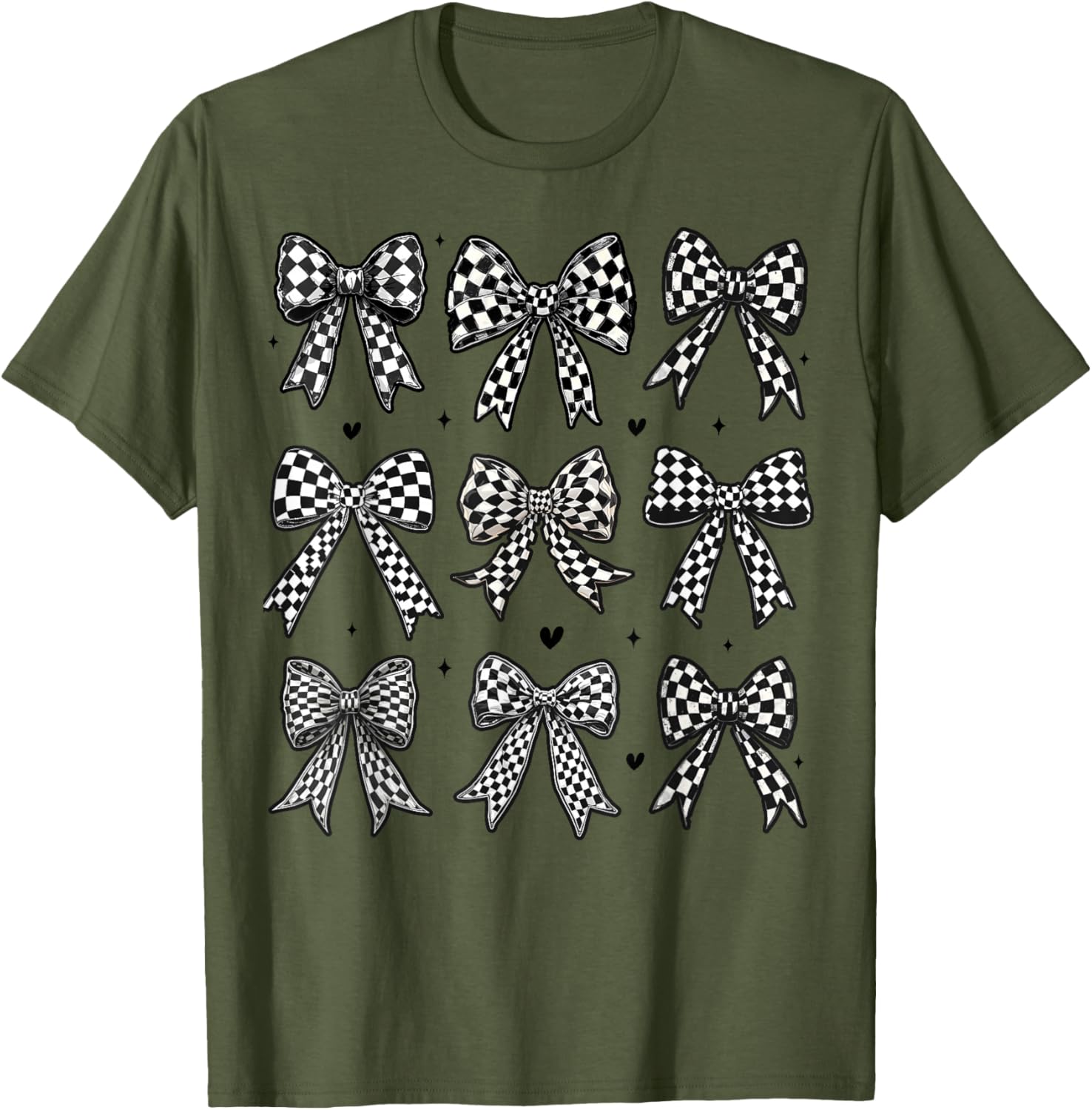Checkered Bow Flag Racing T-Shirt for Women - Cute Coquette Style - 8