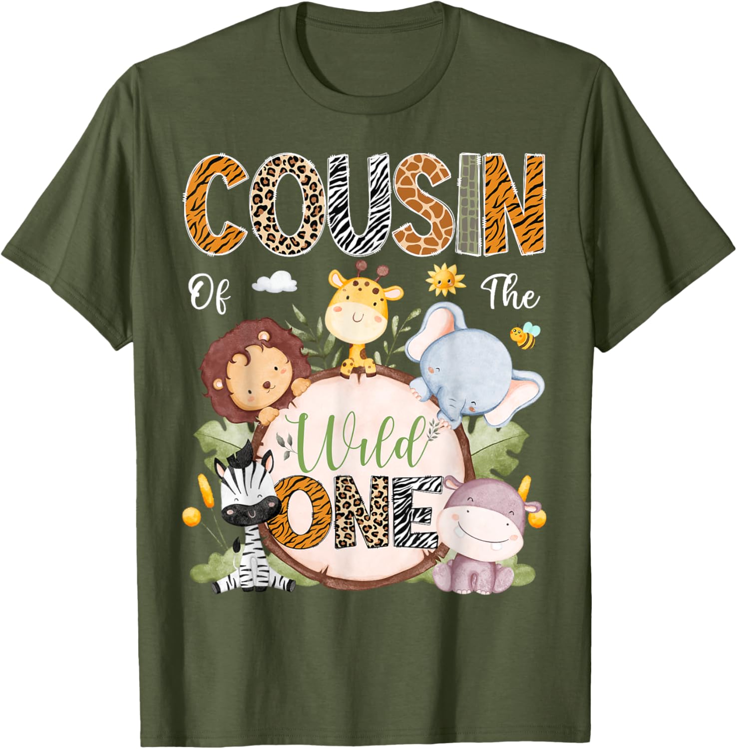 Cousin of the Wild One First Birthday Safari Animals T-Shirt for Kids - 8