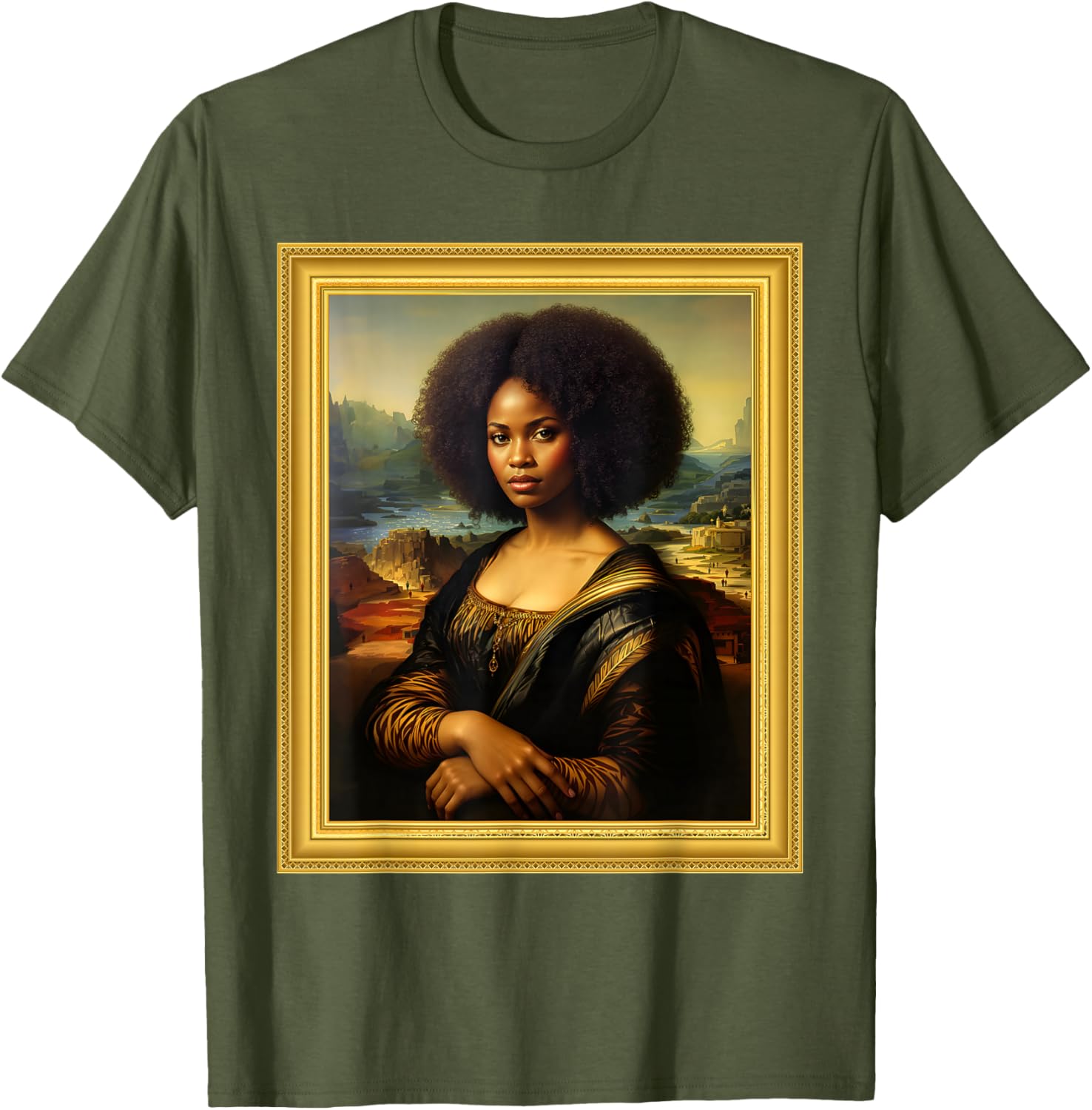 Black Mona Lisa Afro Queen T-Shirt for Black History Month Celebration - 22