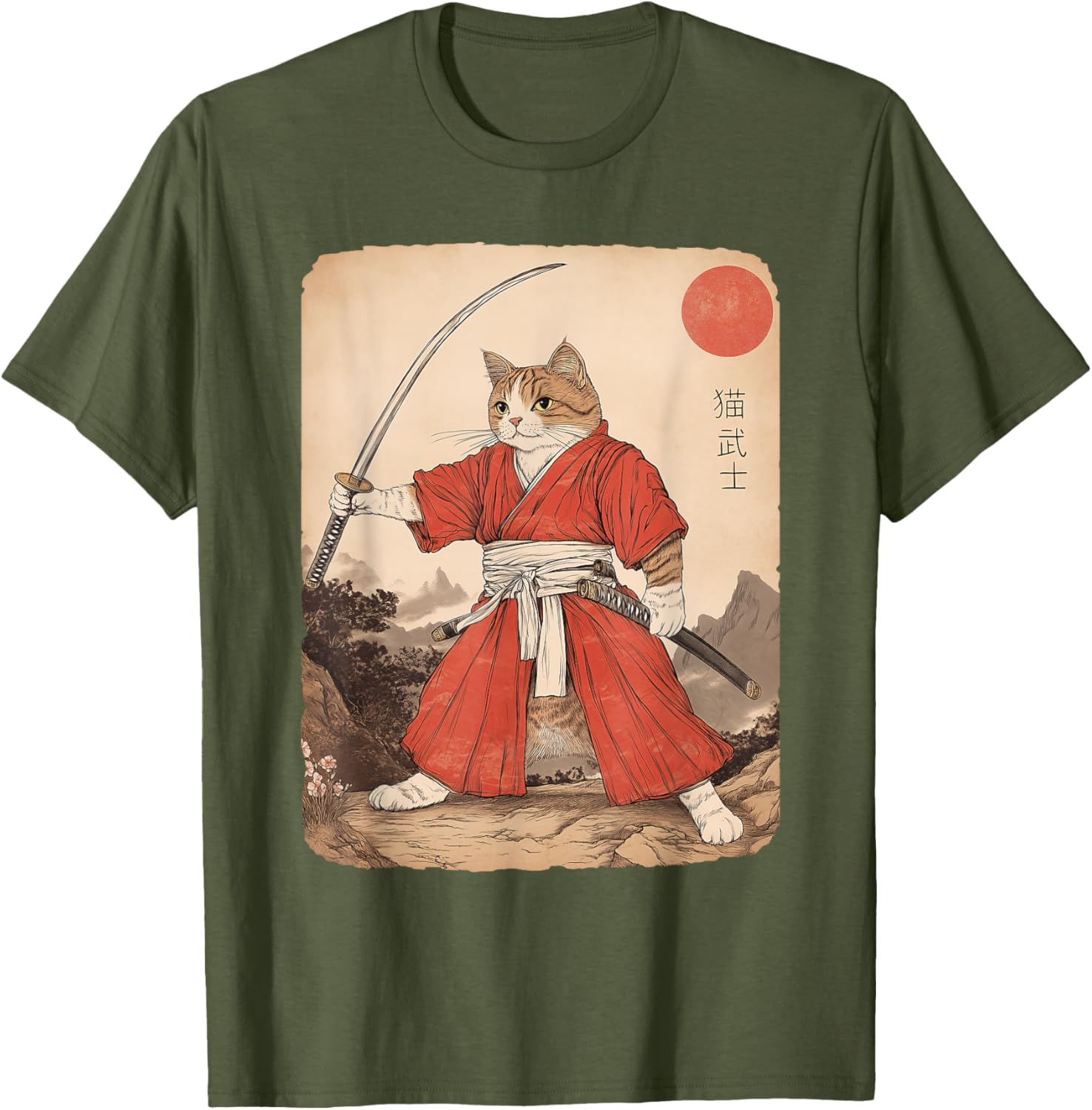 Vintage Samurai Cat Warrior Graphic T-Shirt for All Ages - Anime Style - 1
