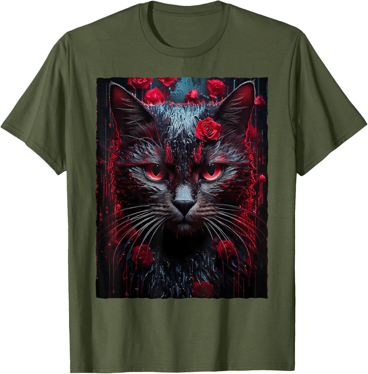 Black Cat with Red Roses T-Shirt for Men, Women, Girls, and Kids - 24