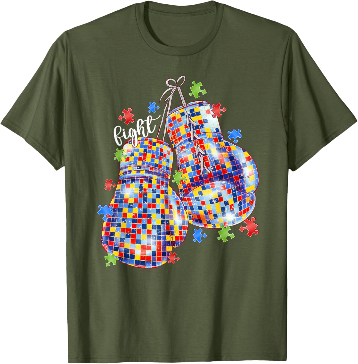 Autism Awareness Puzzle Piece Boxing Gloves T-Shirt for All Ages - 12