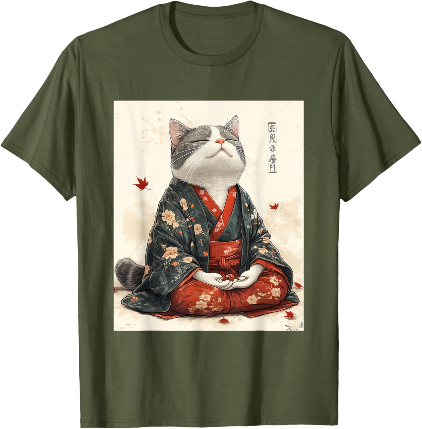 Zen Cat Graphic Tee for All - Meditating Japanese Art Style T-Shirt - 24