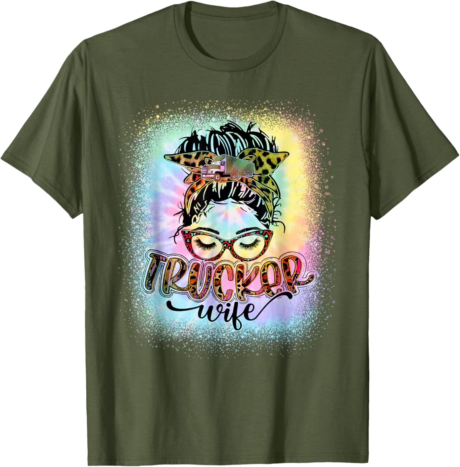 Trucker Wife Life Messy Bun Tie Dye T-Shirt for Stylish Moms - 4