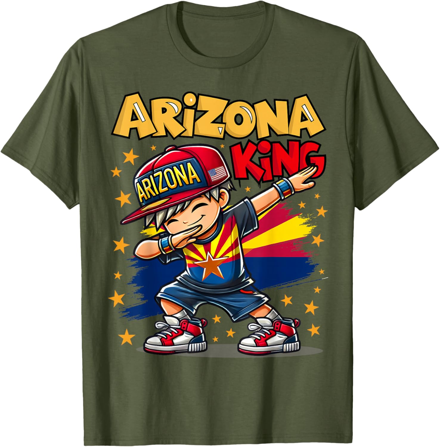 Cool Arizona King Dabbing Kids T-Shirt with Flag Design for Fun Fashion - 11