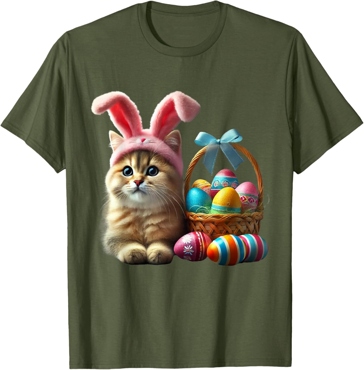 Adorable Easter Cat Kids T-Shirt with Bunny Ears and Colorful Eggs - 3