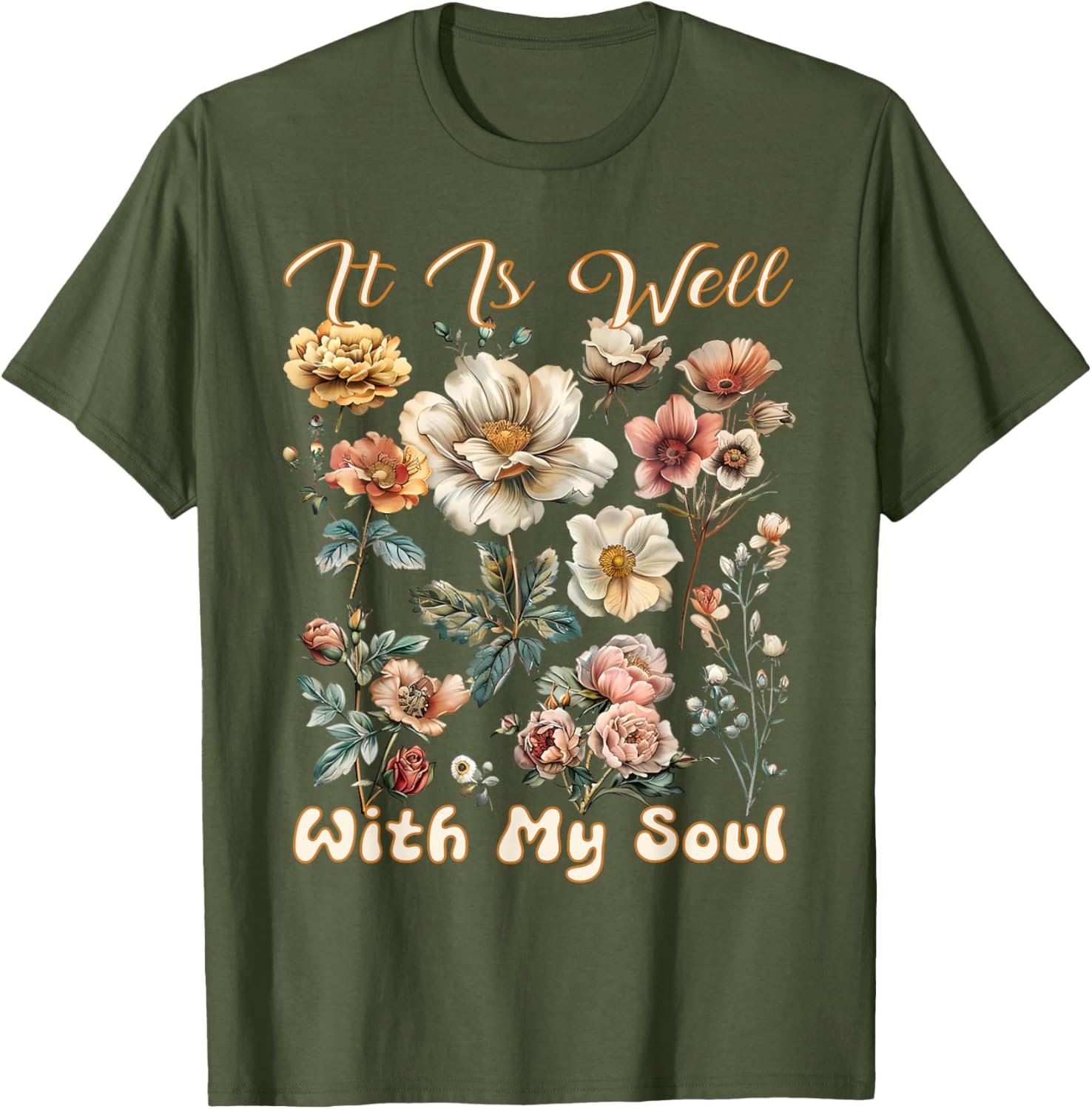 Boho Wildflower T-Shirt It Is Well With My Soul Faith Inspired Design - 18