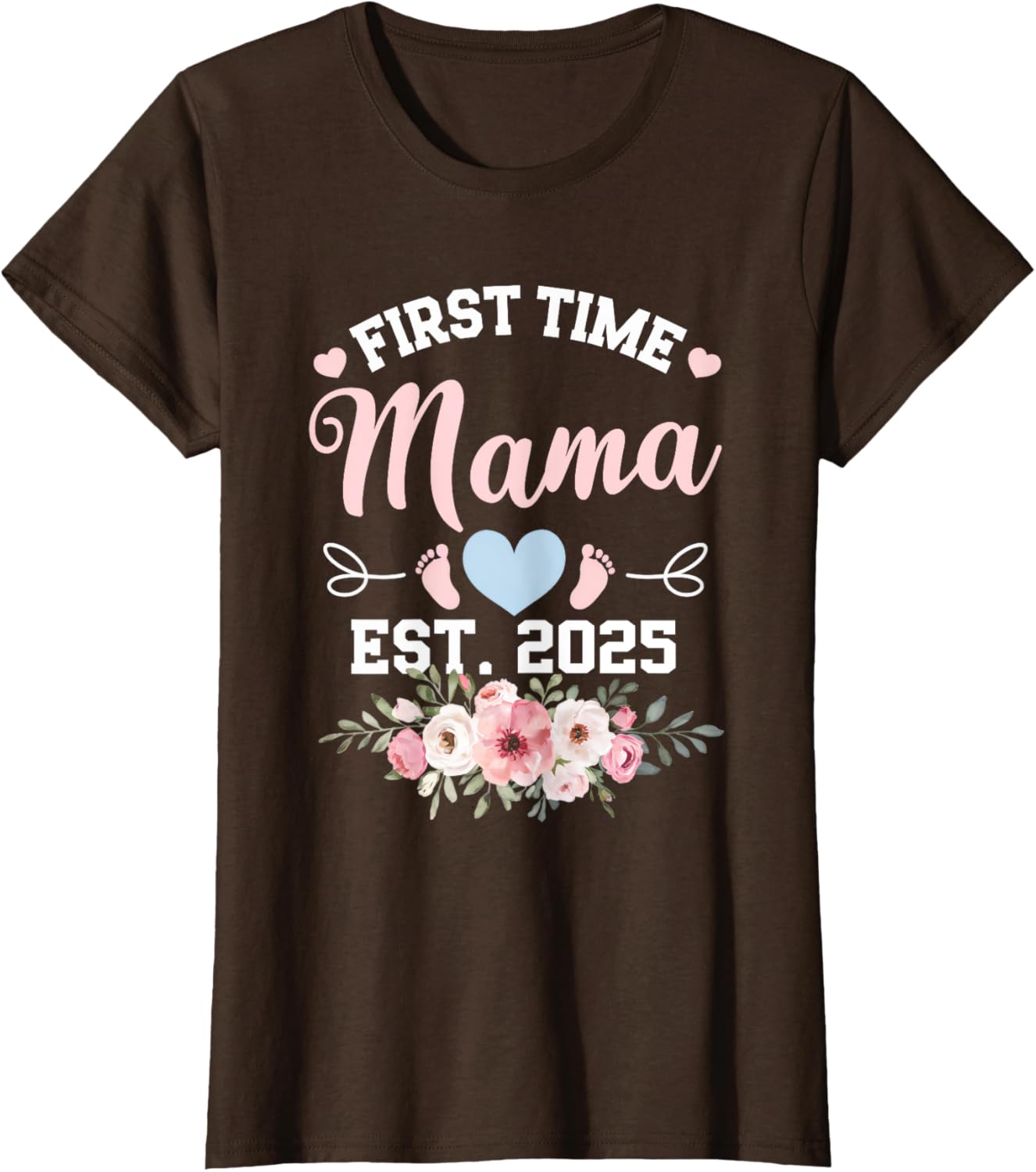 Womens First Time Mama 2025 Mother's Day Pregnancy T-Shirt in Pink - 11