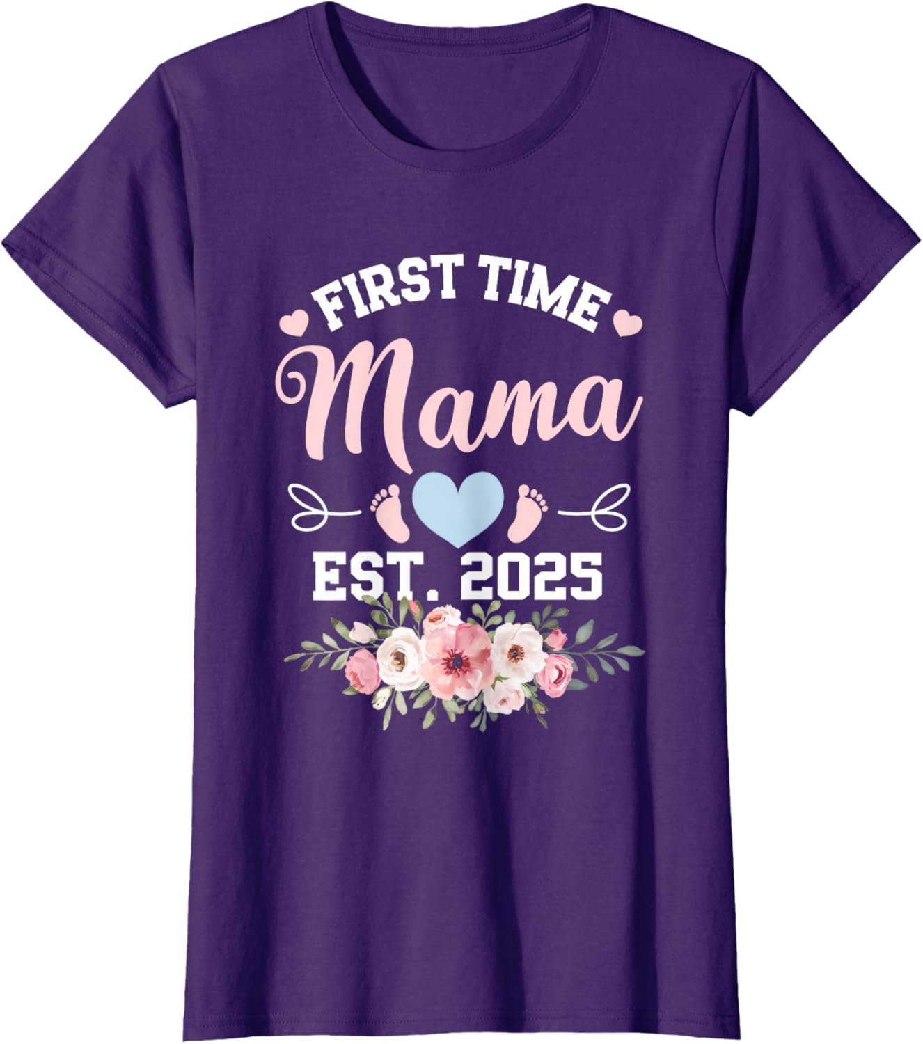 Womens First Time Mama 2025 Mother's Day Pregnancy T-Shirt in Pink - 9