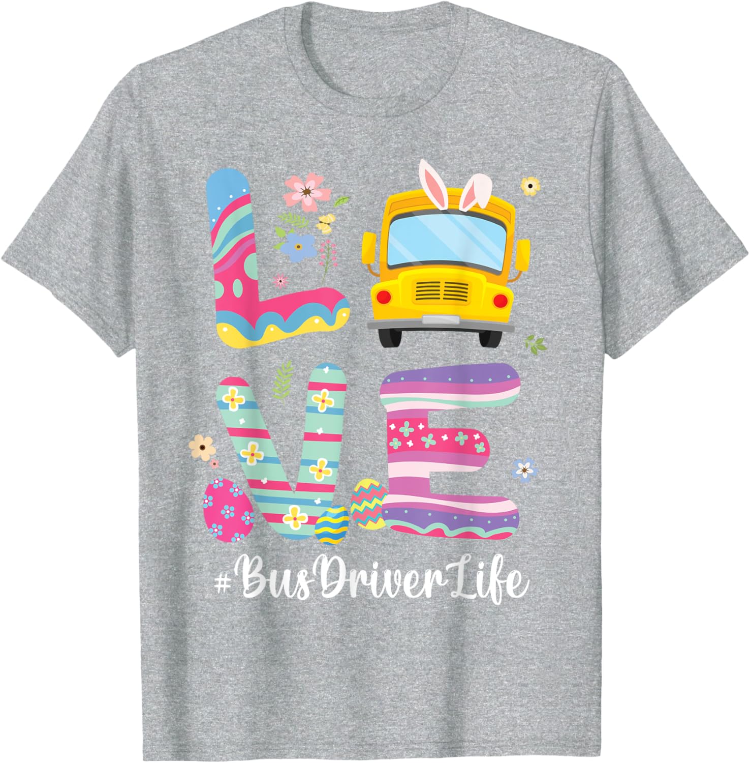 Bus Bunny Flowers Easter Eggs T-Shirt for Fun School Bus Drivers - 19